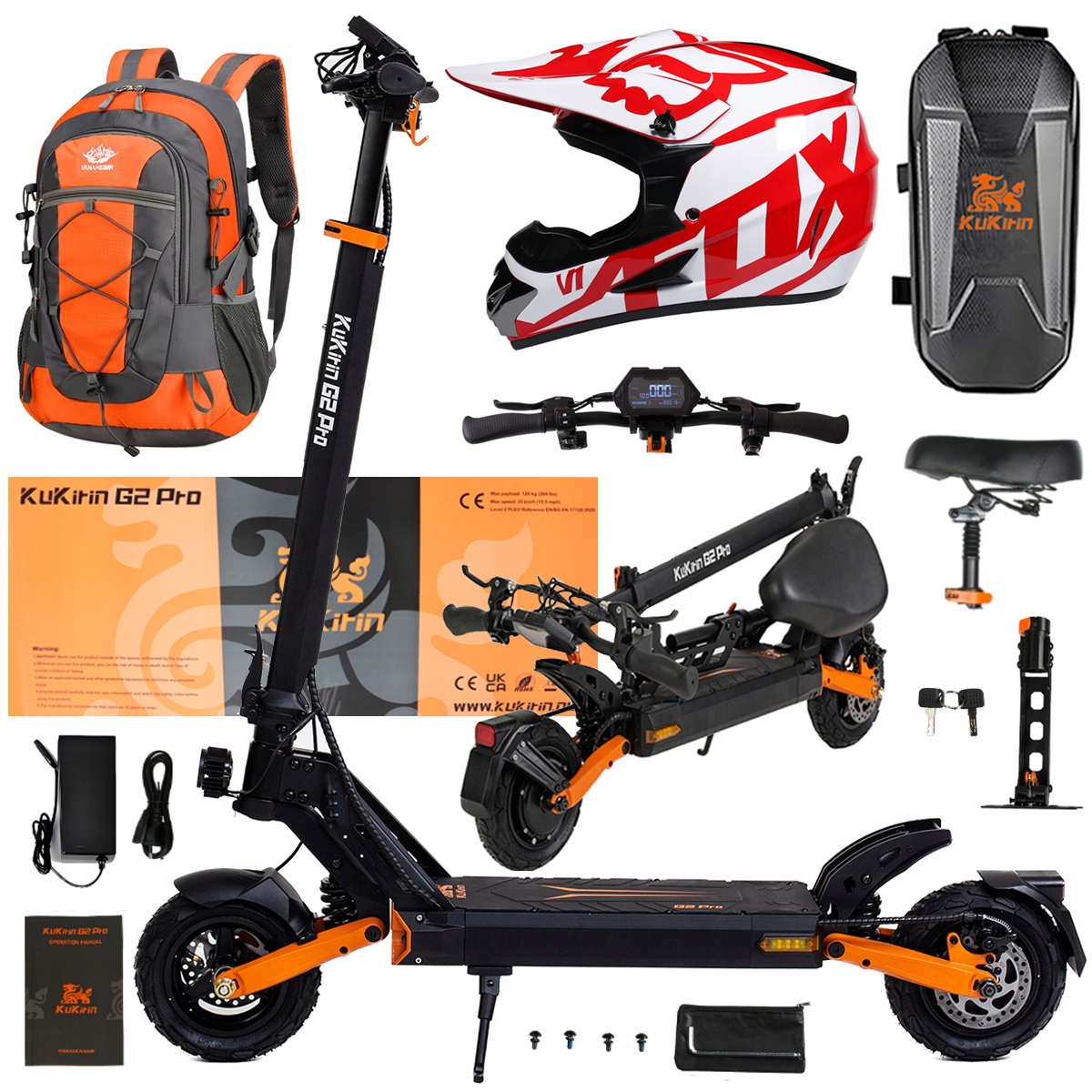 Składany Pojazd Elektryczny Kukirin G2 Pro 1000W 48V 15.6AH 45KM/H +Prezent