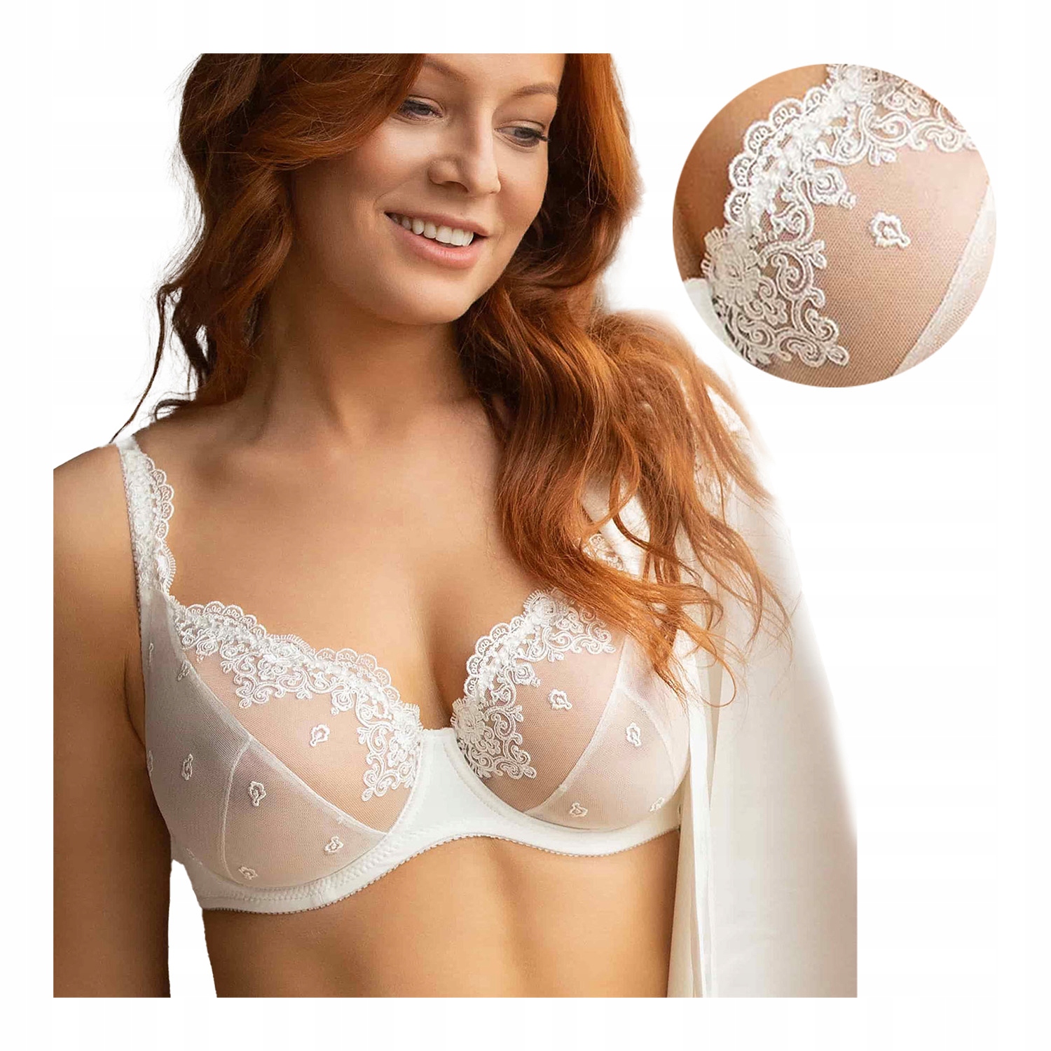 Měkká krajková podprsenka, bílá, dámská podprsenka průhledný Kleo 80C