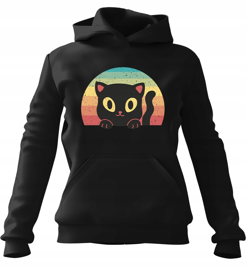 Dámská Mikina s kapucí Cat on Rainbow Black M