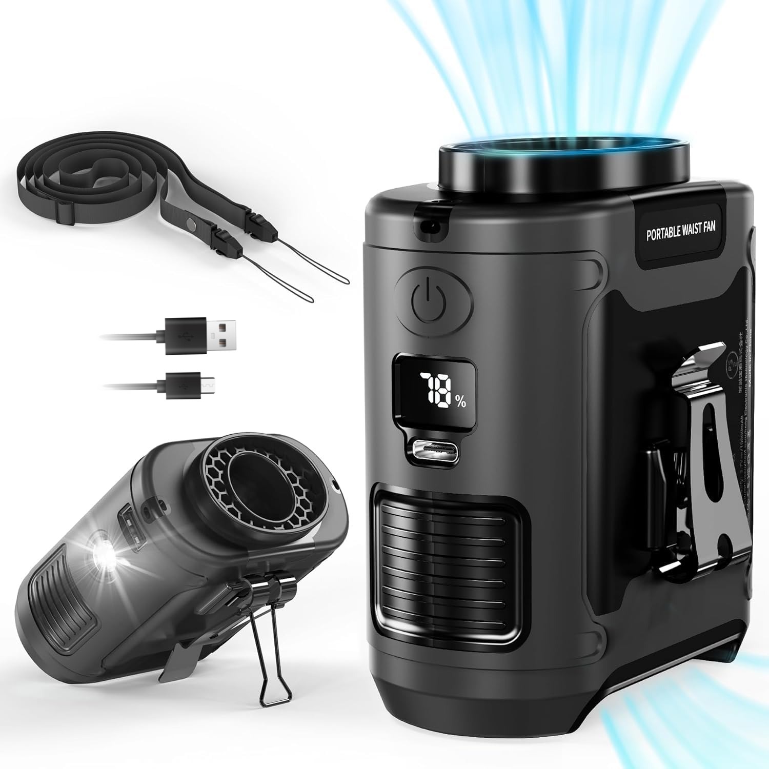 Závěsný Ventilátor Mini Ventilátor 5 Rychlostních Stupňů, Funkce Svítilny Pro Kempování