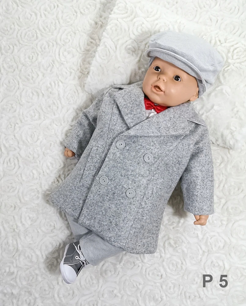 PŁASZCZ DO CHRZTU dla chłopca jasny szary melanż P 5 62 Angelino