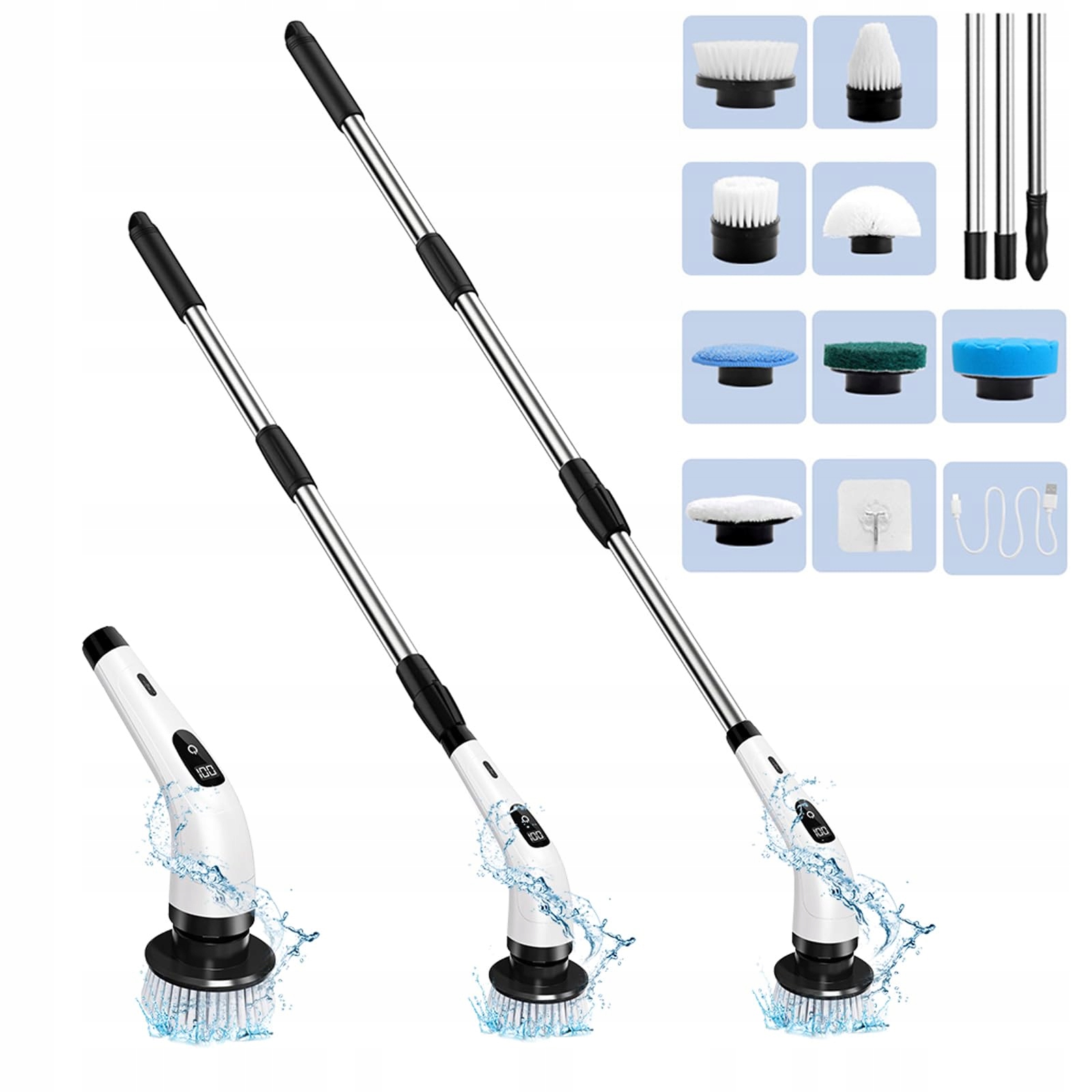 Elektrický rotační kartáč pro úklid koupelny a kuchyně 8v1