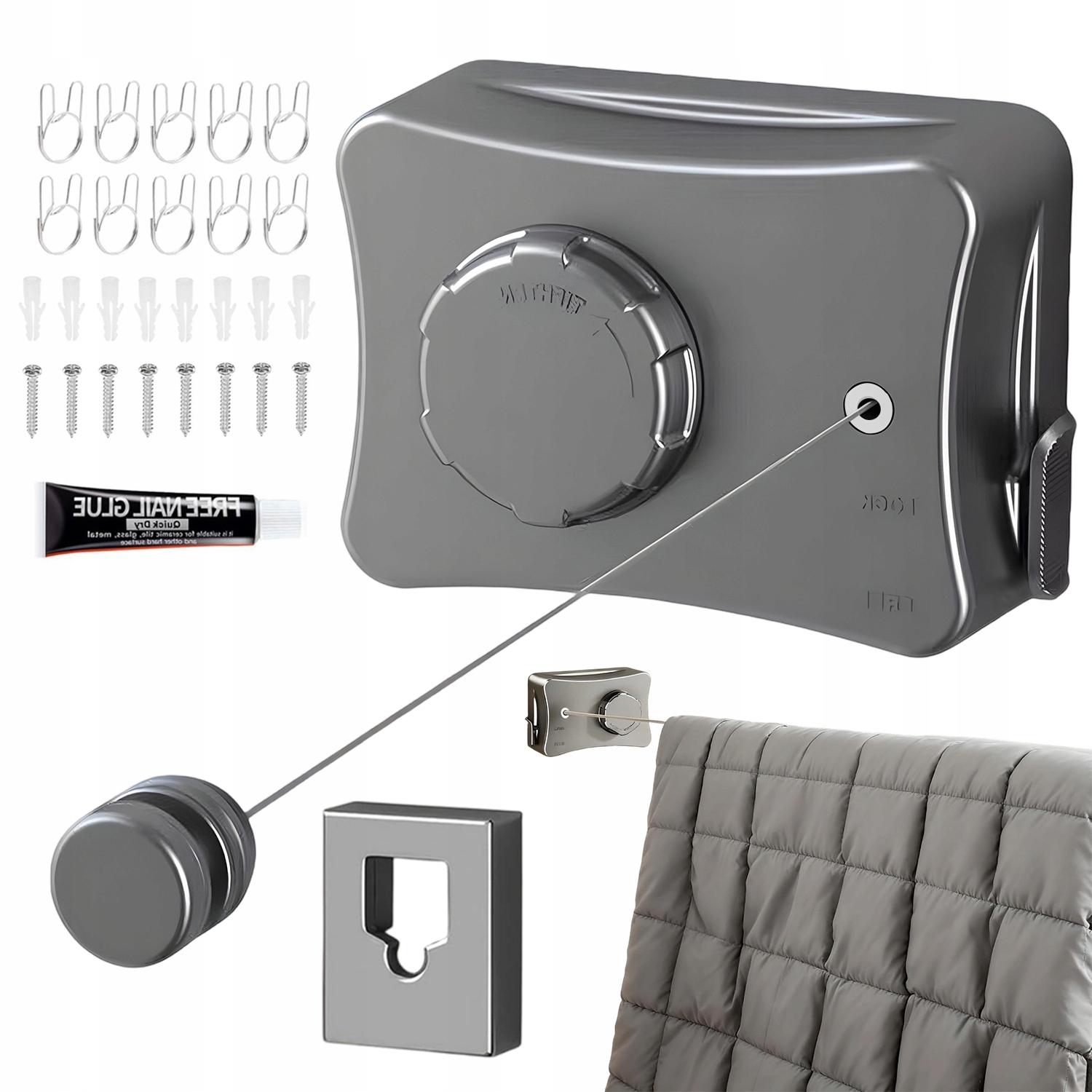 Levně 5,1 M Vysouvací Šňůra Na Prádlo Srolovatelná, Nosnost 20 Kg Nevyžaduje Žádné Otvory