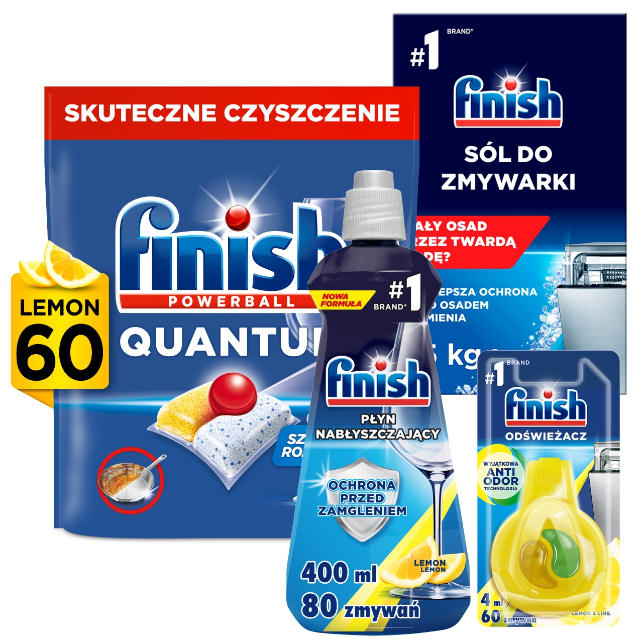 Levně Finish Sada pro myčku nádobí 3 produkty kapsle Quantum Lemon 60 Kusů