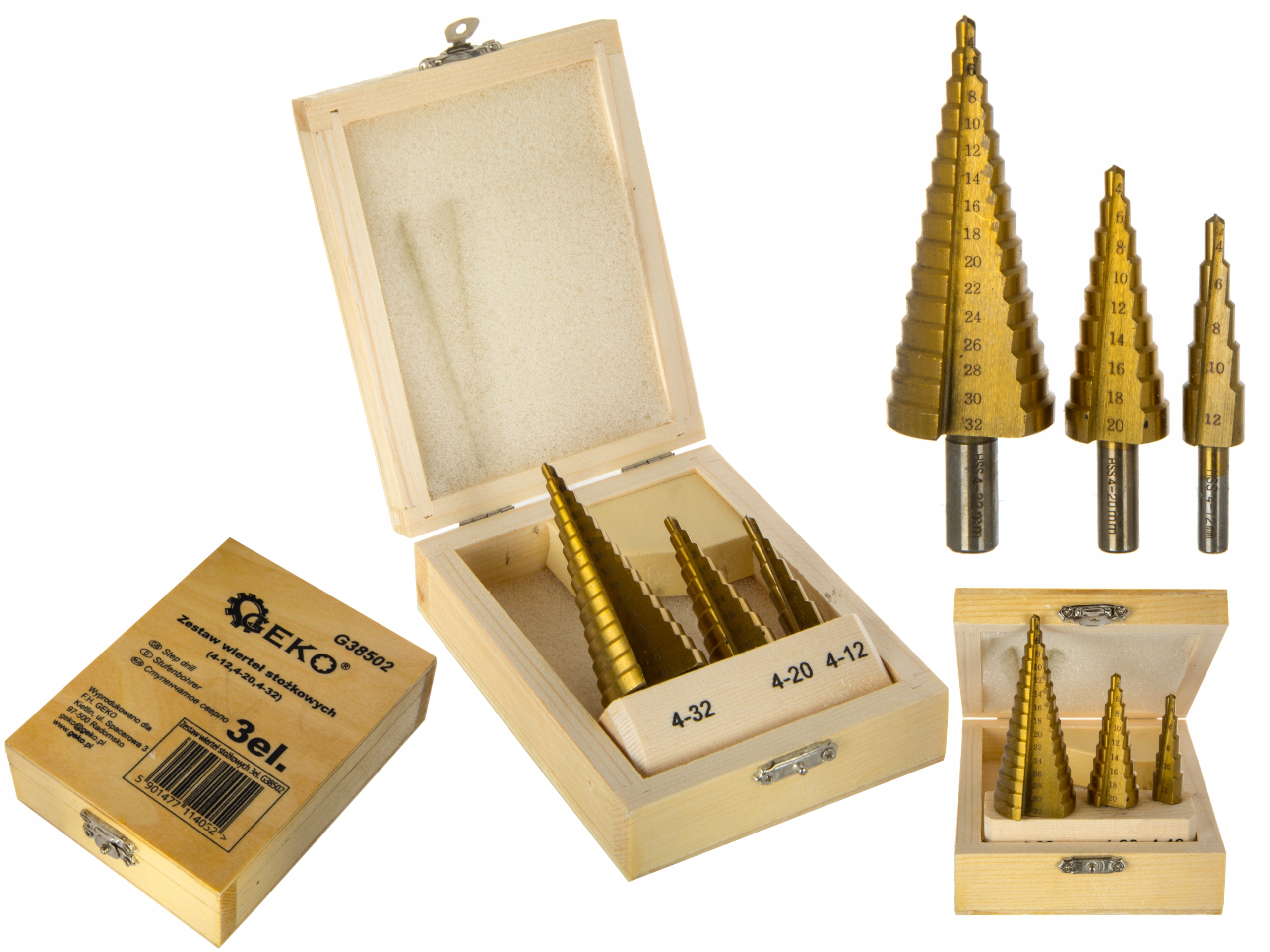 

Wiertło Wiertła Stopniowe Stożkowe 3szt Tytan 4-32