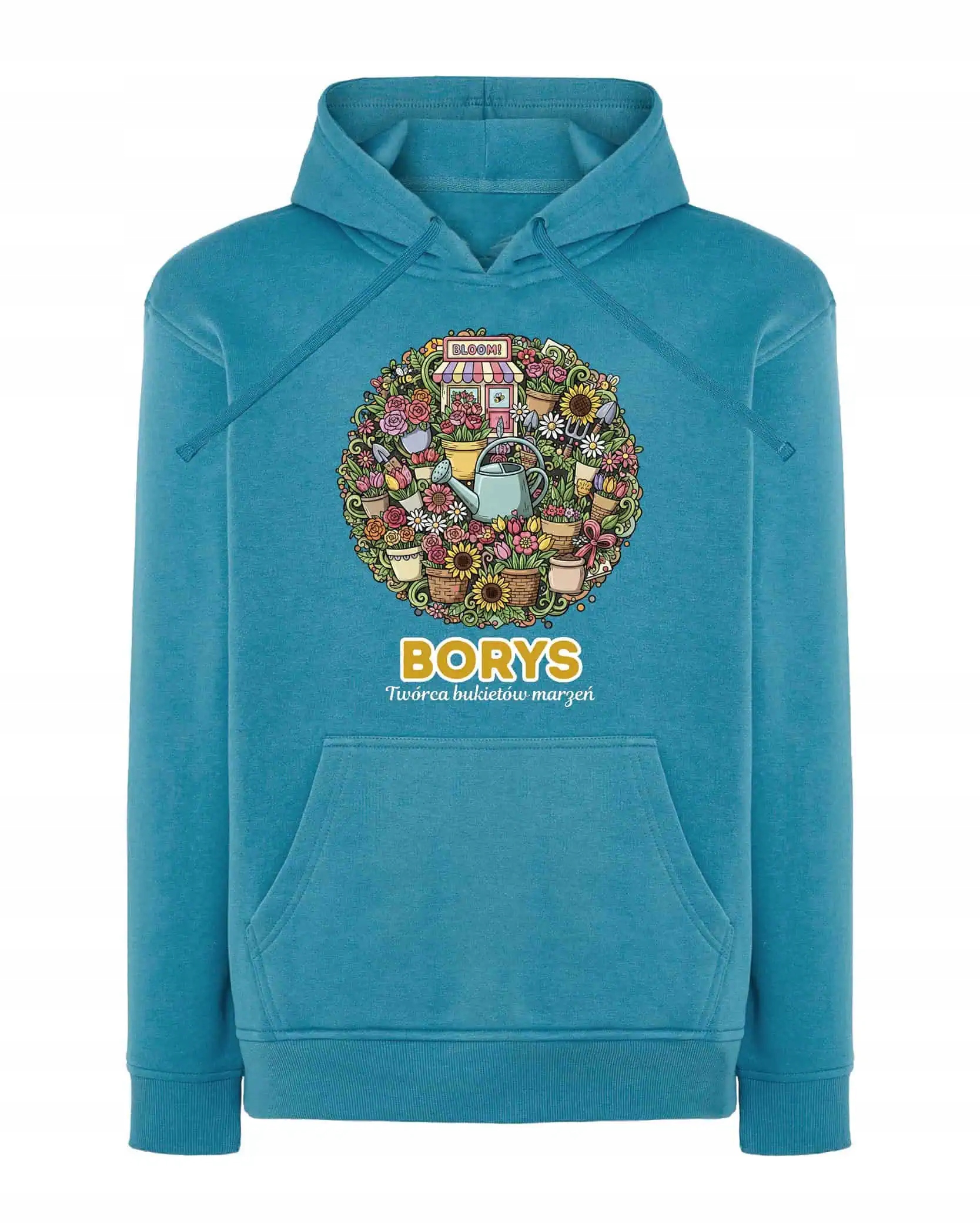 Mikina s kapucí Květinářství Personalizovaná Ilustrační Modrá M