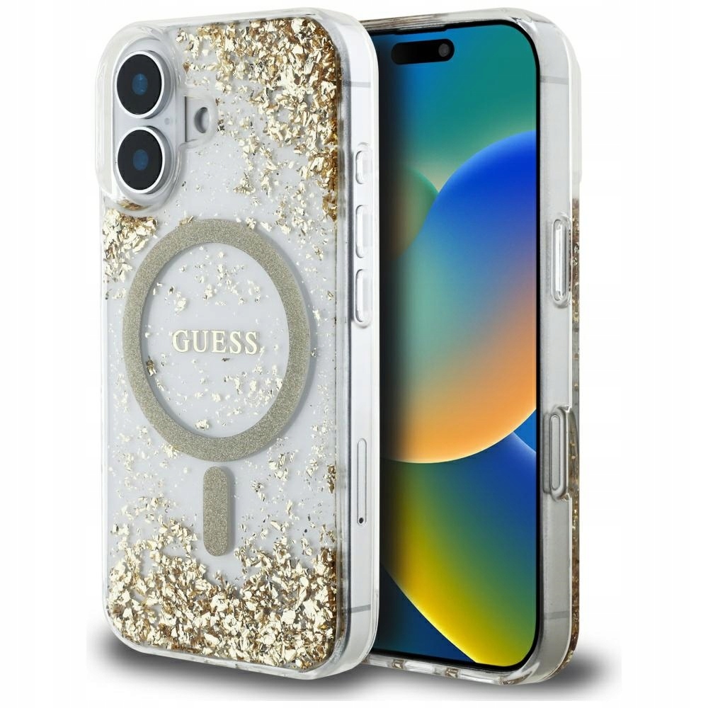 Pouzdro Guess Hc Resin Bottom Glitter pro iPhone 16 MagSafe zlaté