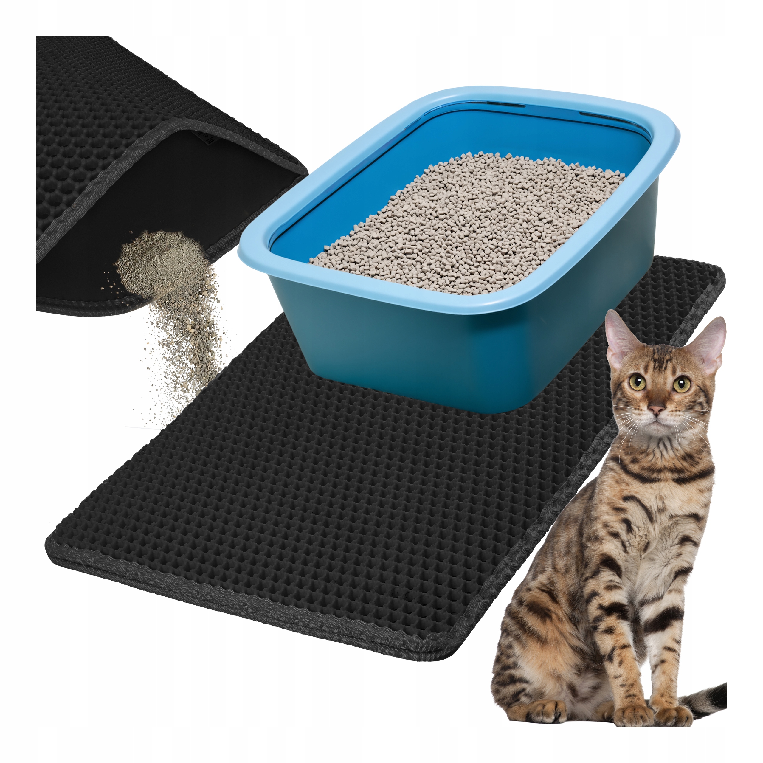 Mata pod Kuwetę Wycieraczka dla Kota na Żwirek Dwuwarstwowa 60x45 cm Czarna