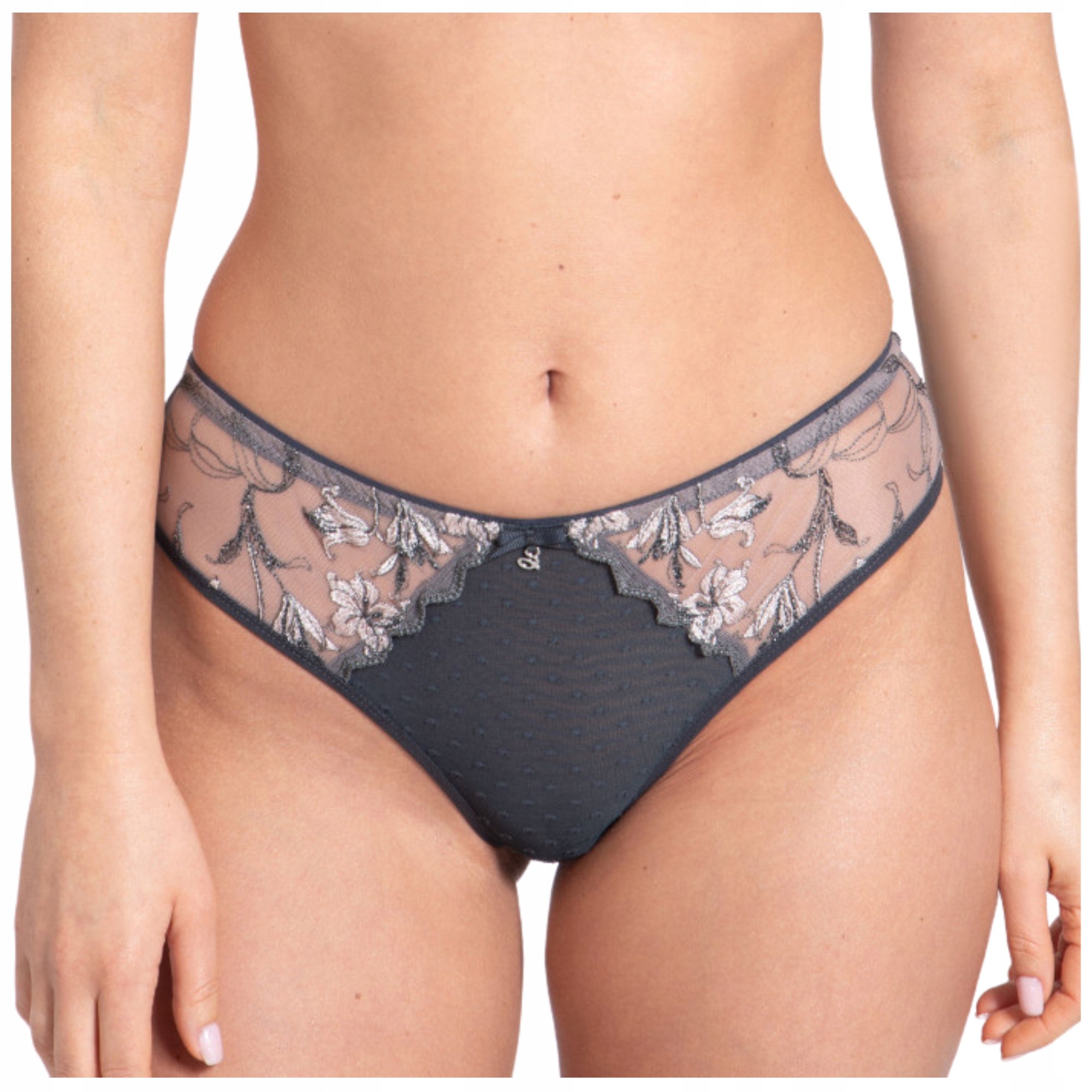 Kalhotky kalhotky brazilské kalhotky výšivky síťovina puntíky Samanta Eliza M300 grafit XXL