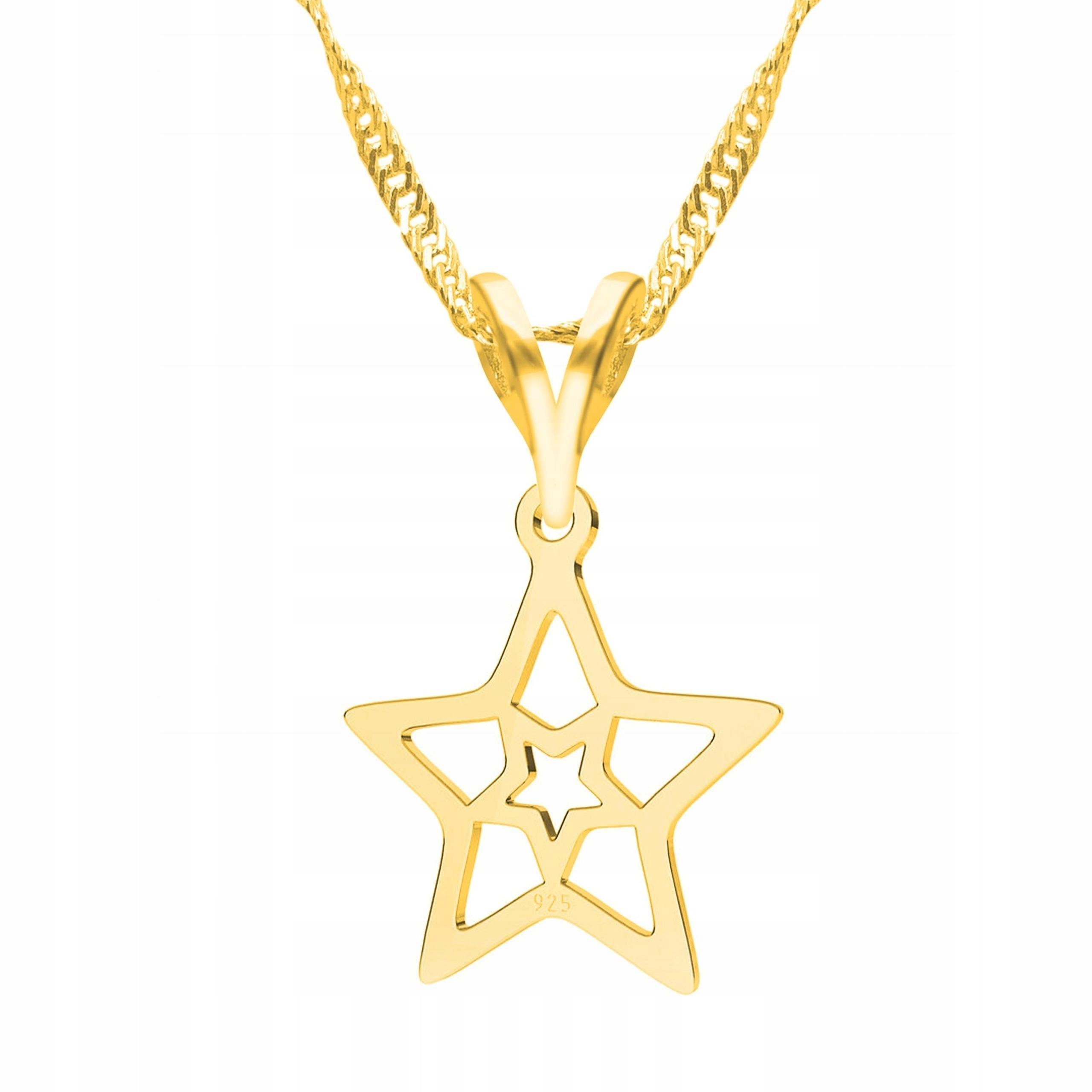 Zlatý náhrdelník s hvězdou Vesmír Nebe Star Moon Noc Stříbro 925