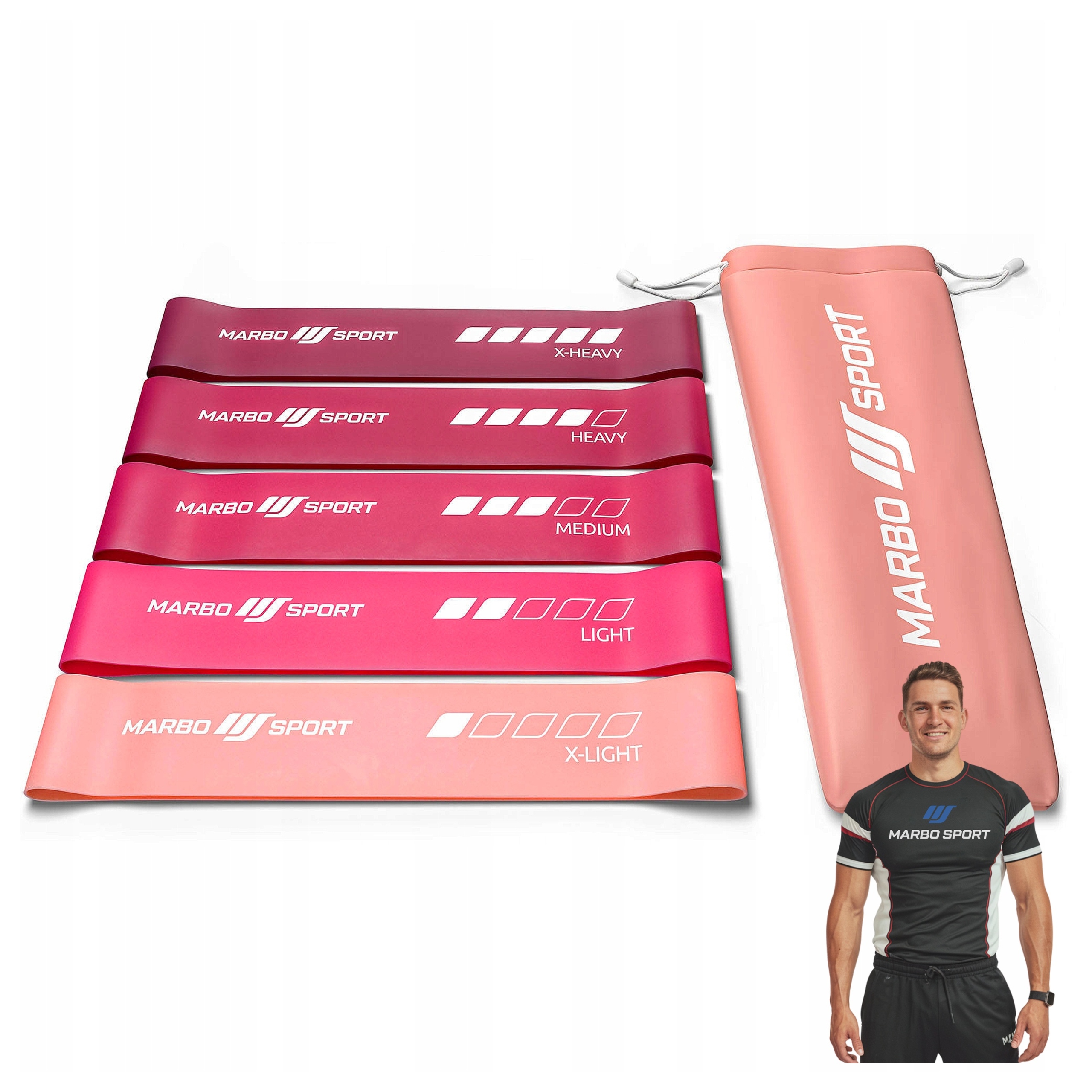 Sada 5 Růžových Odporových Pásků Pouzdro Marbo Sport