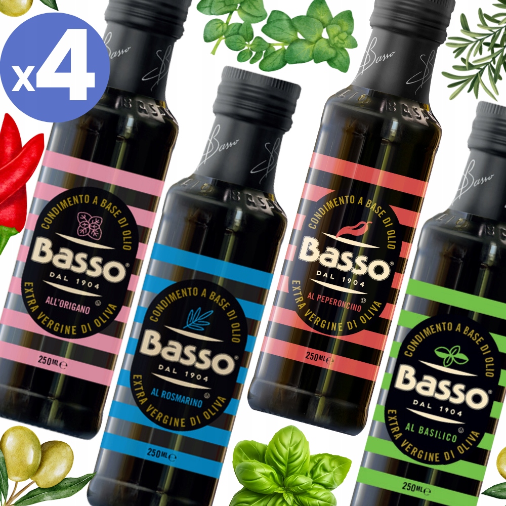4x MIX Włoska oliwa z oliwek extra vergine aromatyzowana 250ml Basso