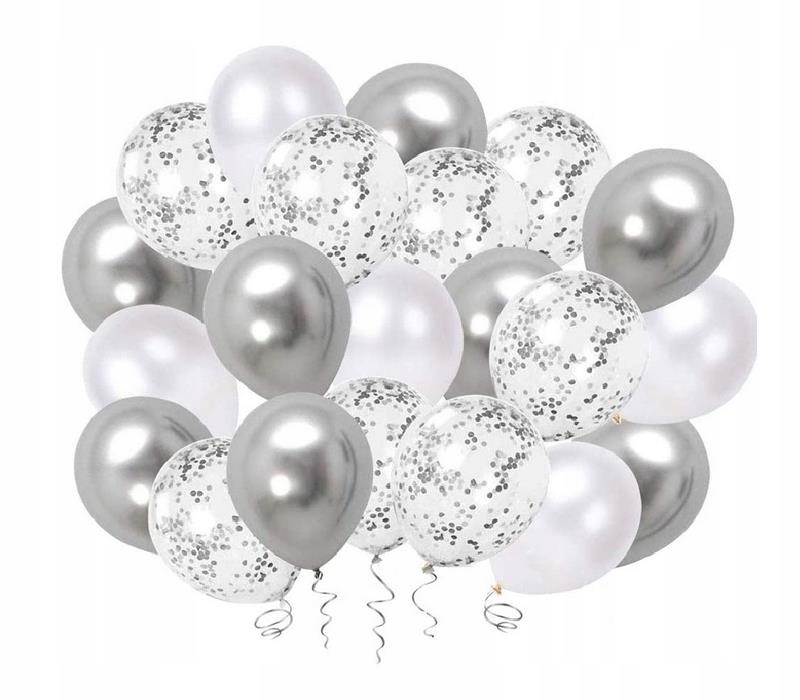 

Balony Biało Srebrne Z Konfetti mix Silver