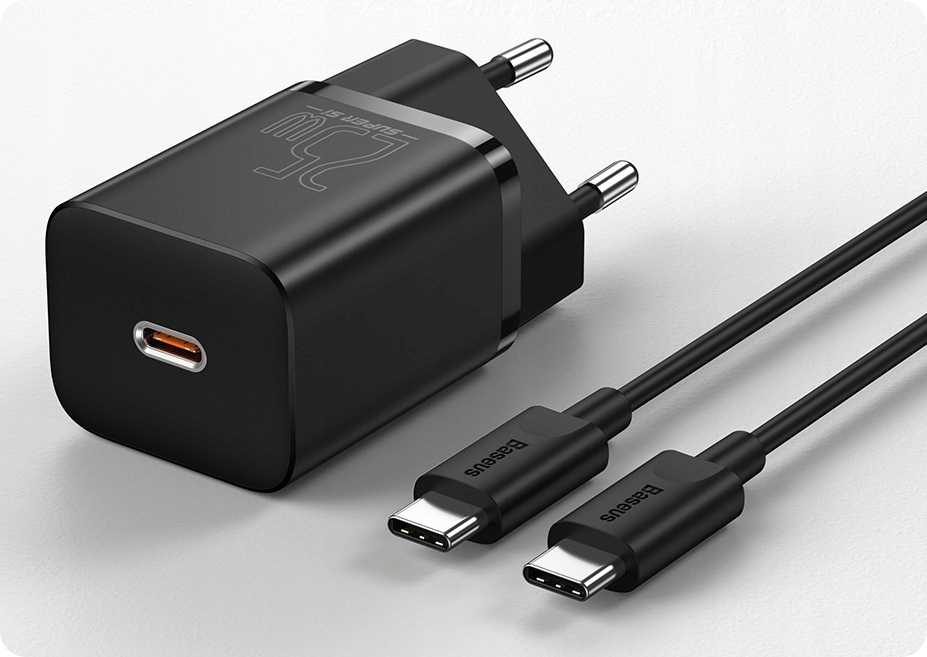 BASEUS ZESTAW SZYBKA ŁADOWARKA DO TELEFONU ZASILACZ USB-C 25W, KABEL USB-C Długość przewodu 1 m