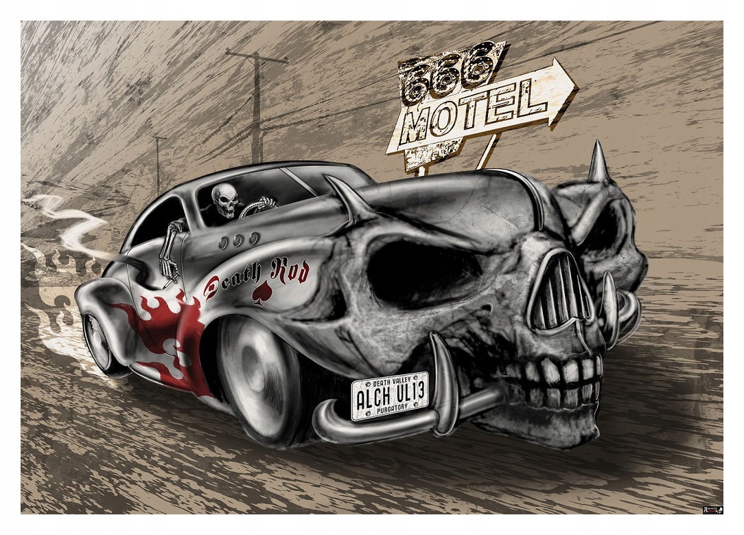 Vliesová fototapeta Auto Lebka Pekelná cesta Loft 312x219 lepidlo