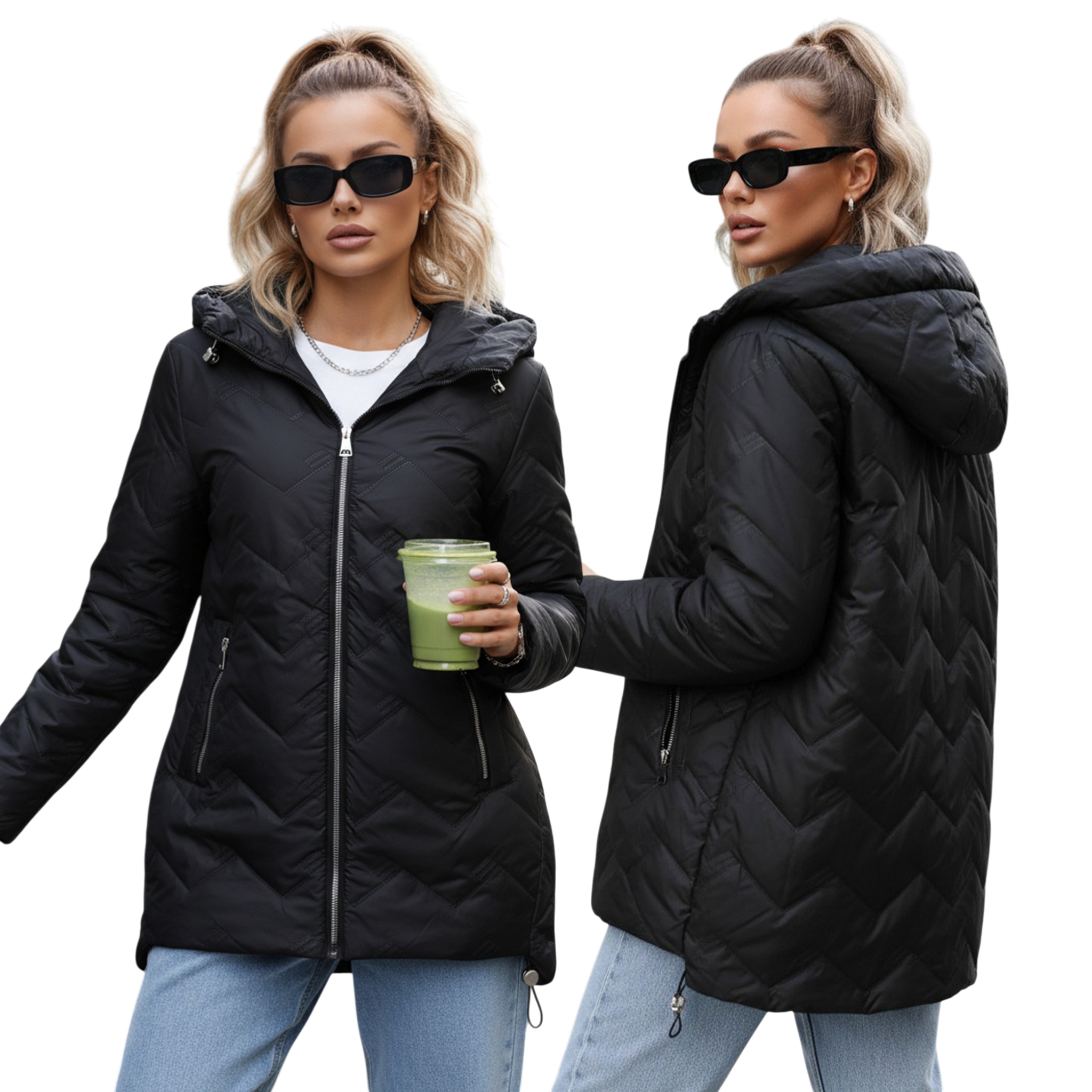 Kurtka damska przejściowa pikowana z kapturem czarna TY5611 M