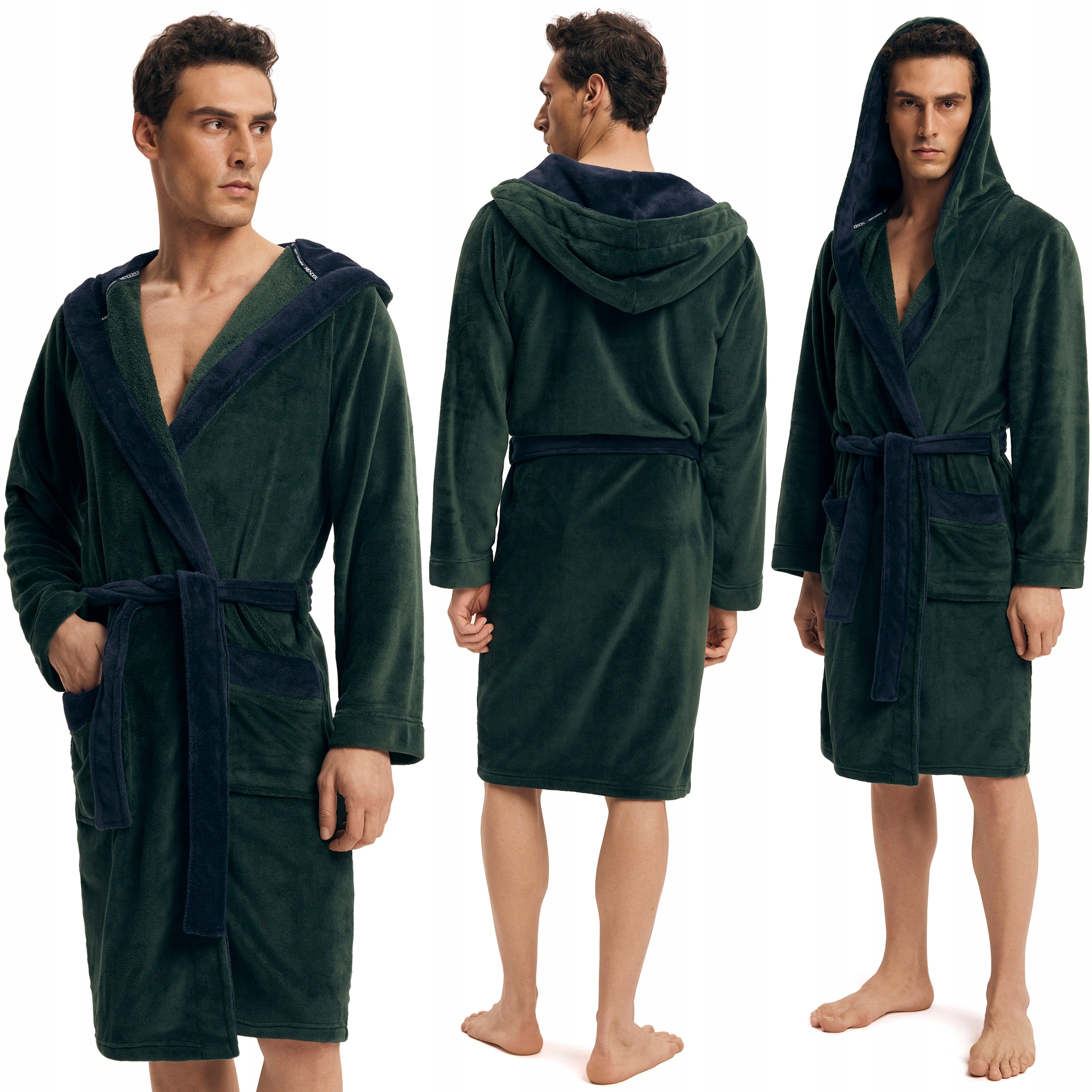 Elegantní pánský župan s kapucí Fleecový Dlouhý Pohodlný Henderson XXL