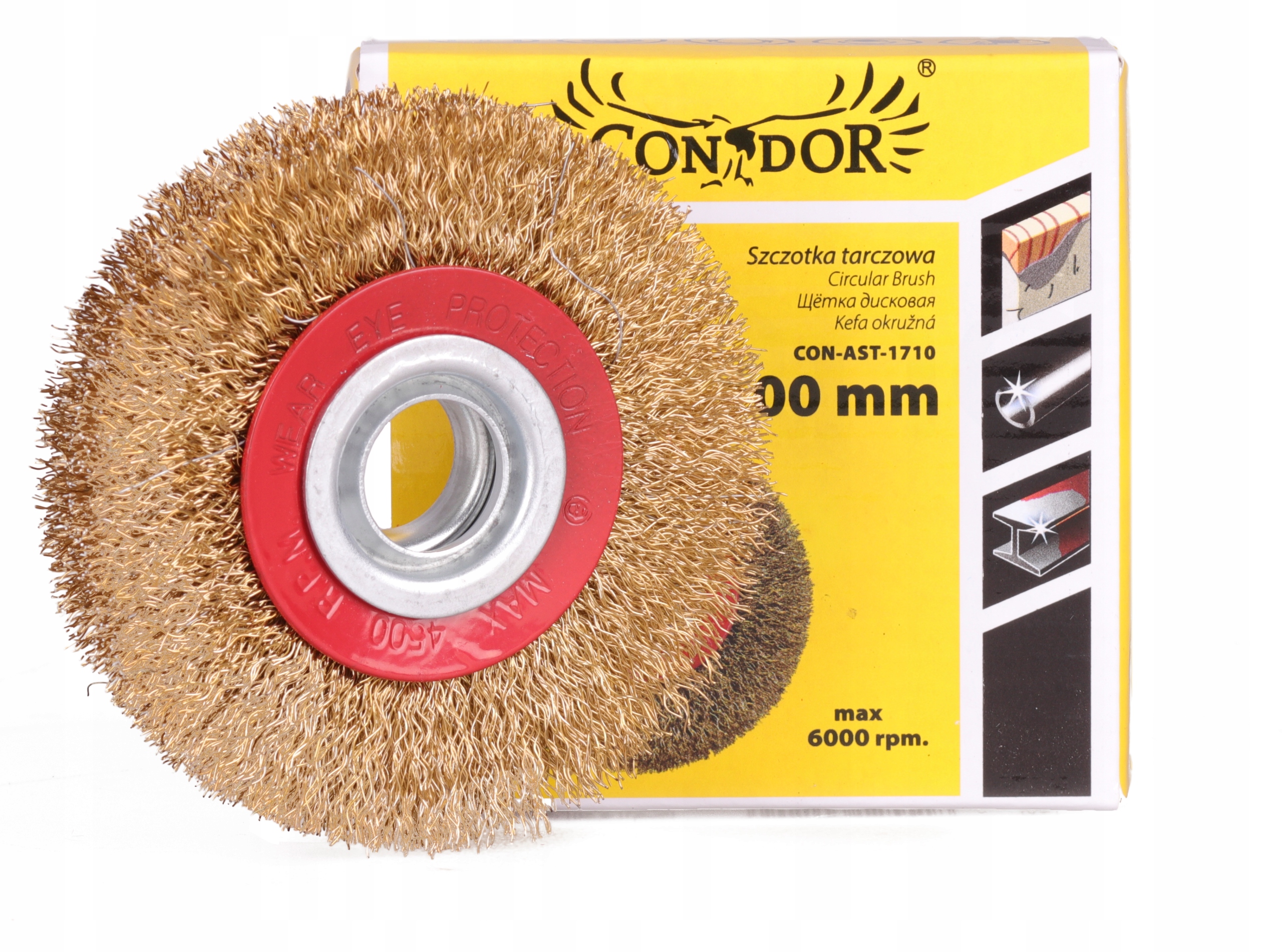 SZCZOTKA DRUCIANA TARCZOWA MOSIĄDZOWANA 100 x 20mm DREL
