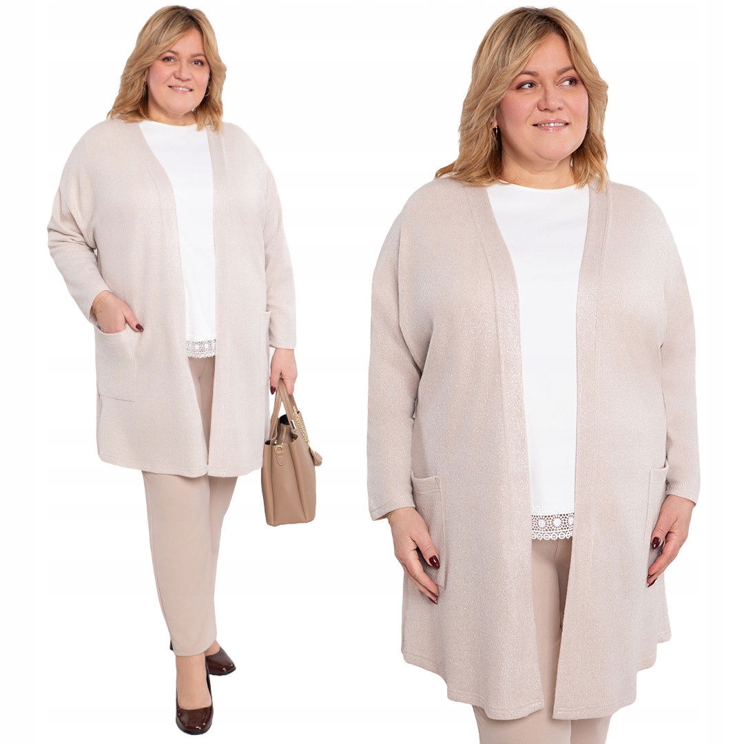 Bezový lesklý kardigan 58/60