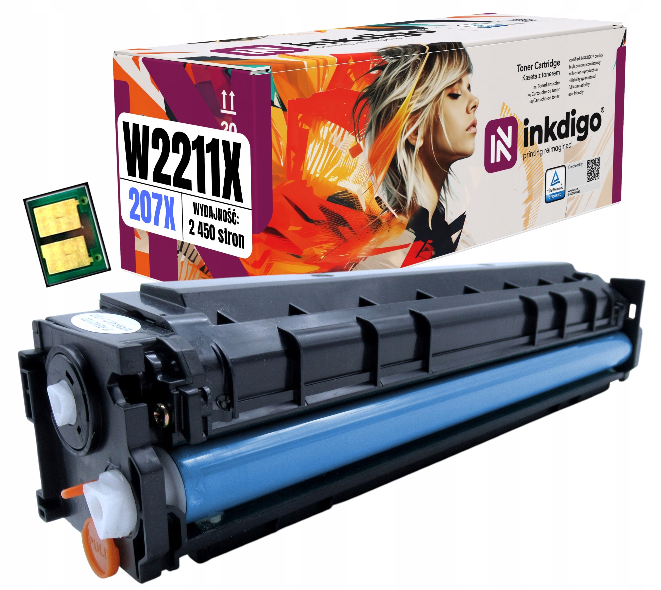 Cyan Toner Tiskárny Hp W2211A 207A Color LaserJet Pro Mfp M283fdw Čip