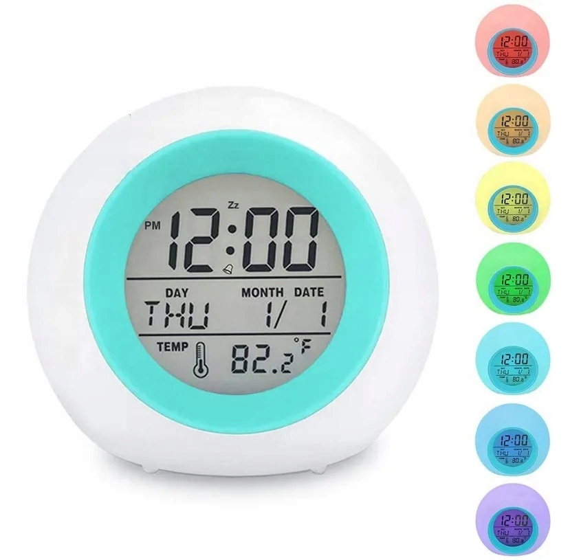 

Budzik Zegar Termometr LCD Lampką Nocną 7 Kolor