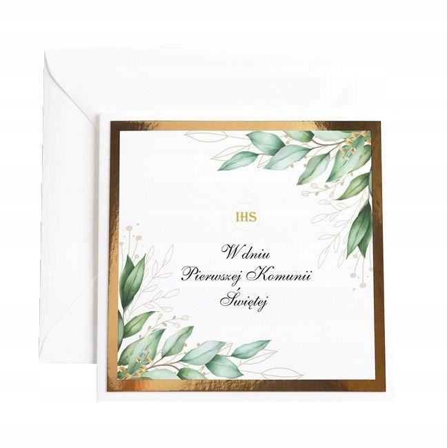 

Kartka na Komunię pamiątka komunijna Błysk Liście