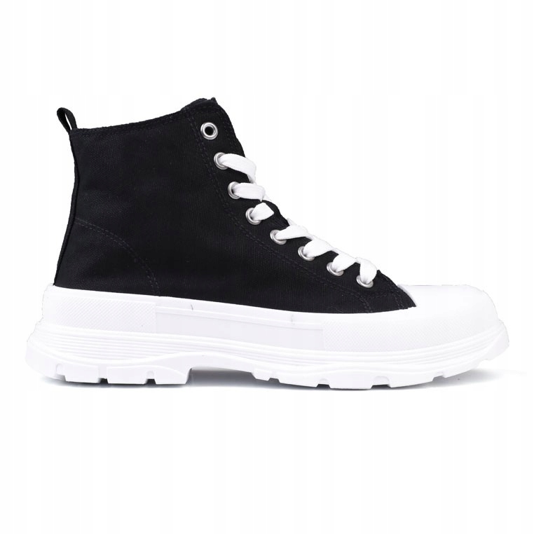 Czarne Trampki Damskie Na Platformie Tenisówki Wysokie