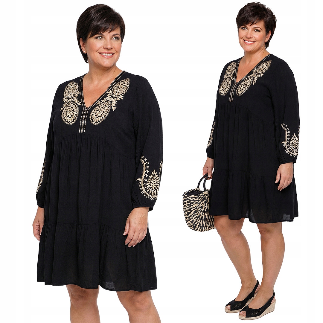 Černá šaty s béžovými výšivkami plus size velikost 48