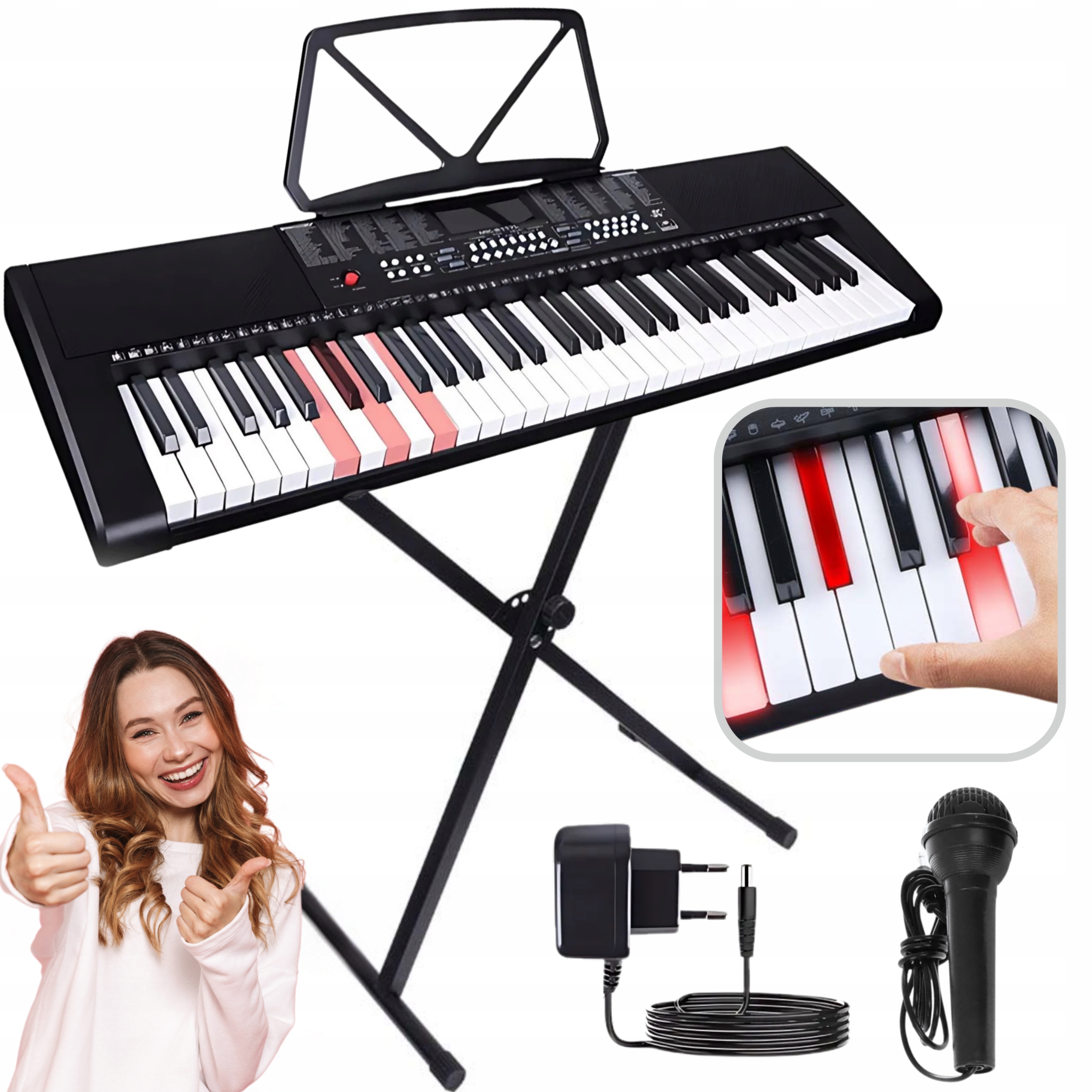 Velké Varhany Klávesové Piano Podsvícené Led Klávesy Pro Výuku 61KL Stativ