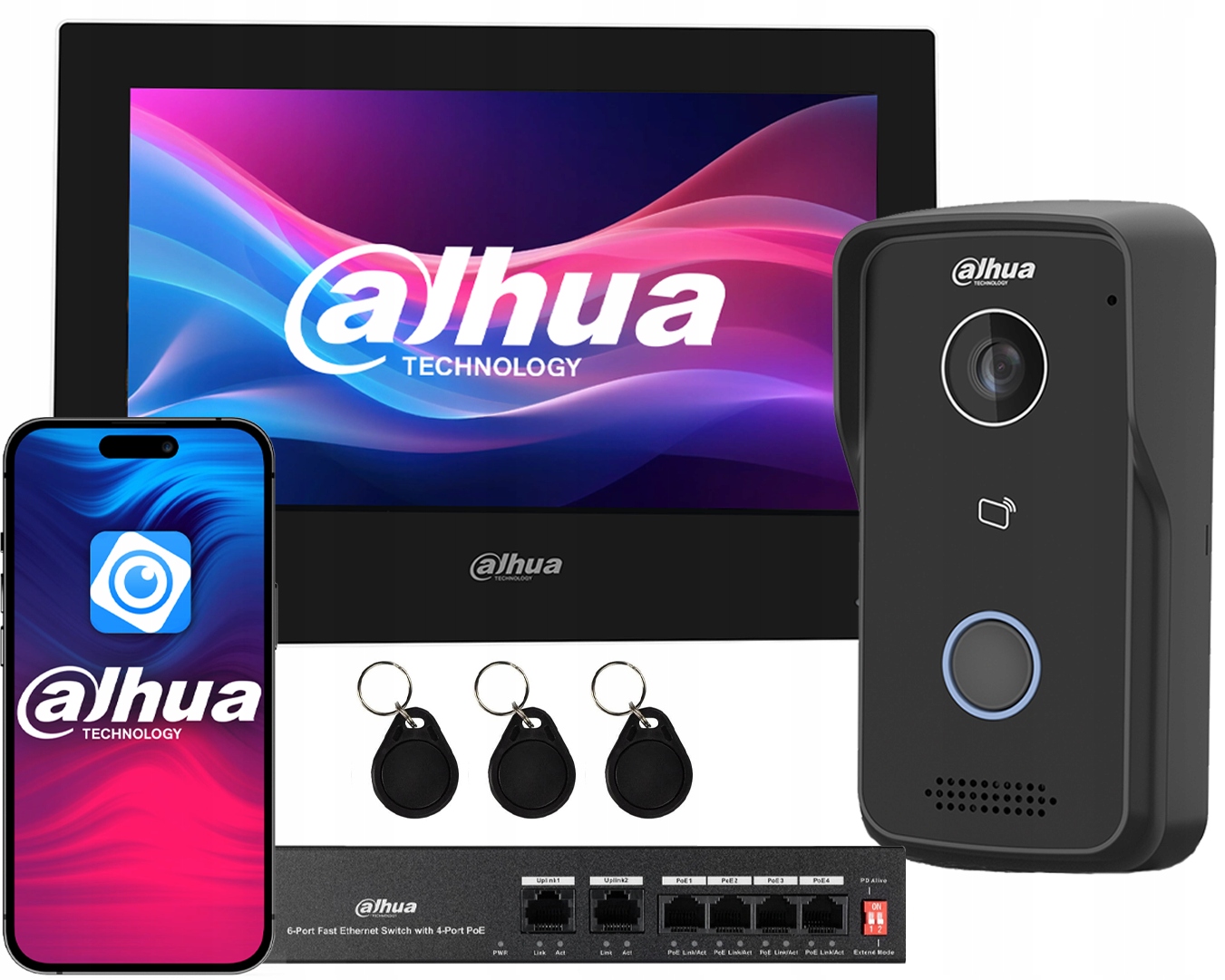 Videovrátnik Ip Dahua Dotykový Čierny Zvonček KTP03 Audio Kľúčenky Dmss