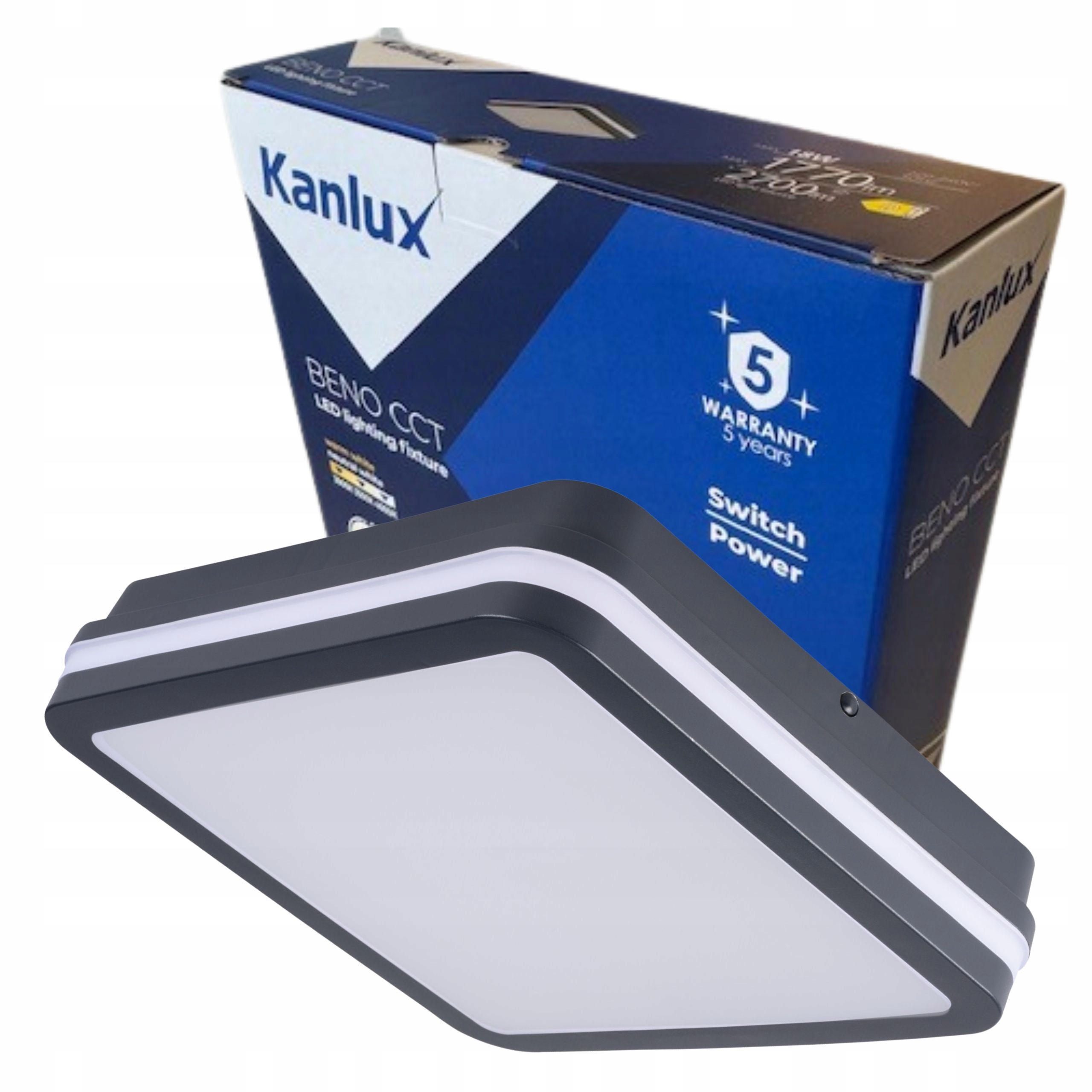 Kanlux plafon Led Beno 24-30W Cct-l-seg Czujnik Ruchu Grafit IP65