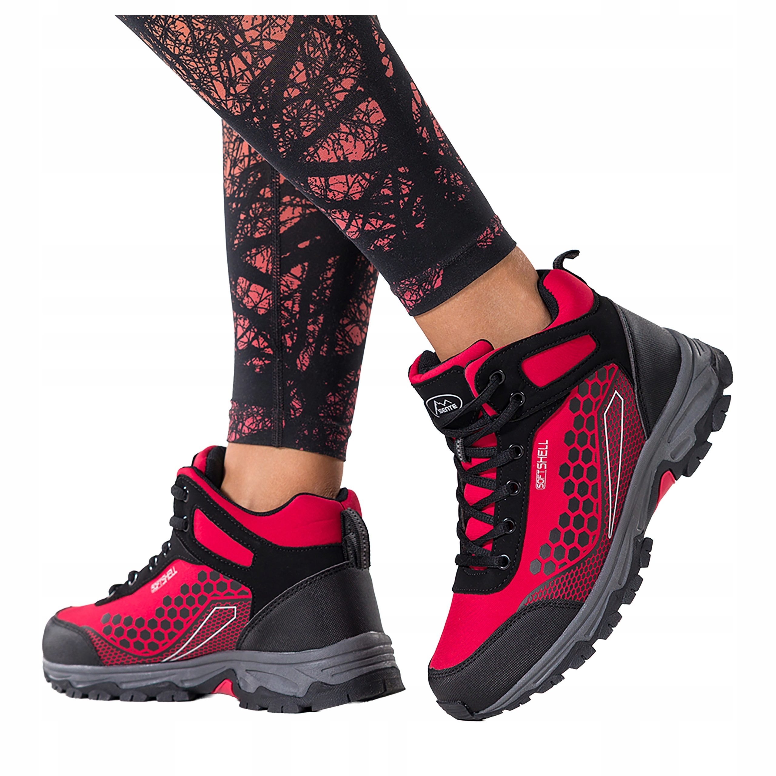 Červené Trekingové Boty Dámské Vysoké Šněrovací Pohodlné Softshellové vel. 37