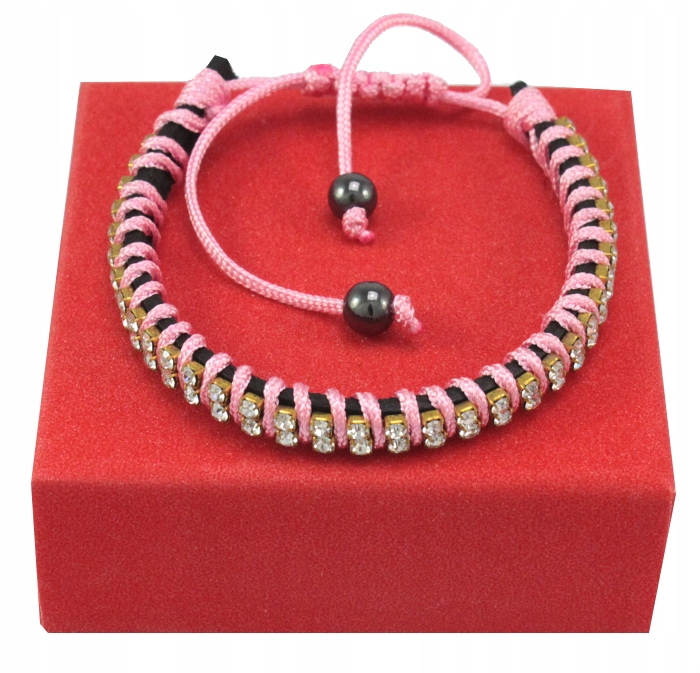 

Bransoletka Shamballa Różowa Szklane Cyrkonie