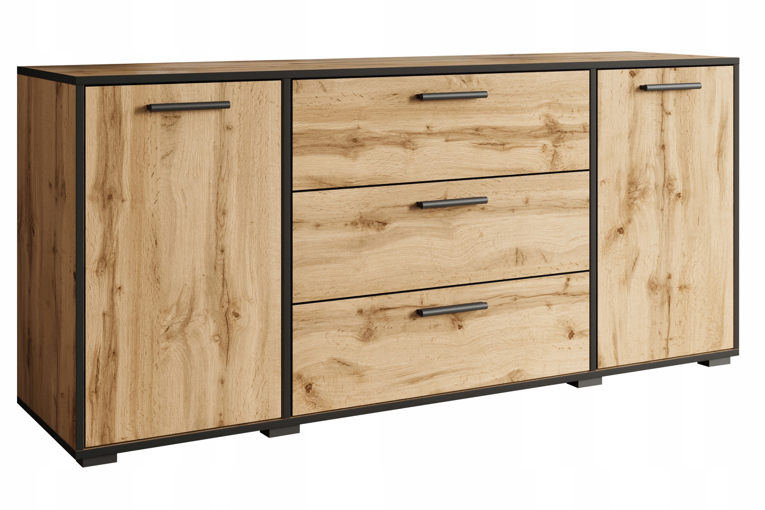 Moderní komoda 150 cm do obývacího pokoje se 3 zásuvkami a 2 skříňkami z matného dubu Wotan