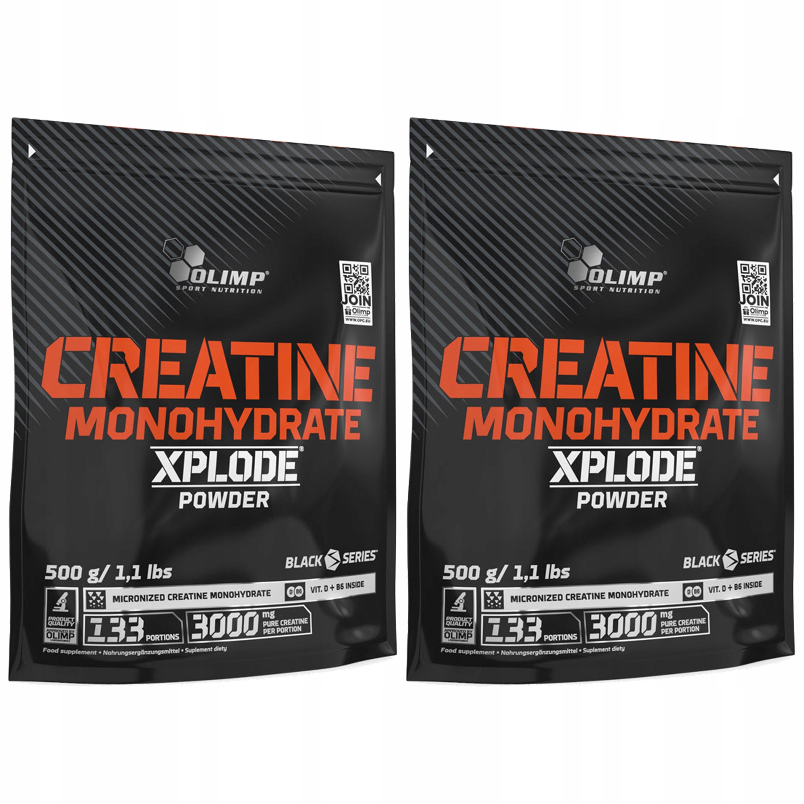 2x Olimp Monohydrát kreatinu Xplode 500 g Vit D B6 Atp