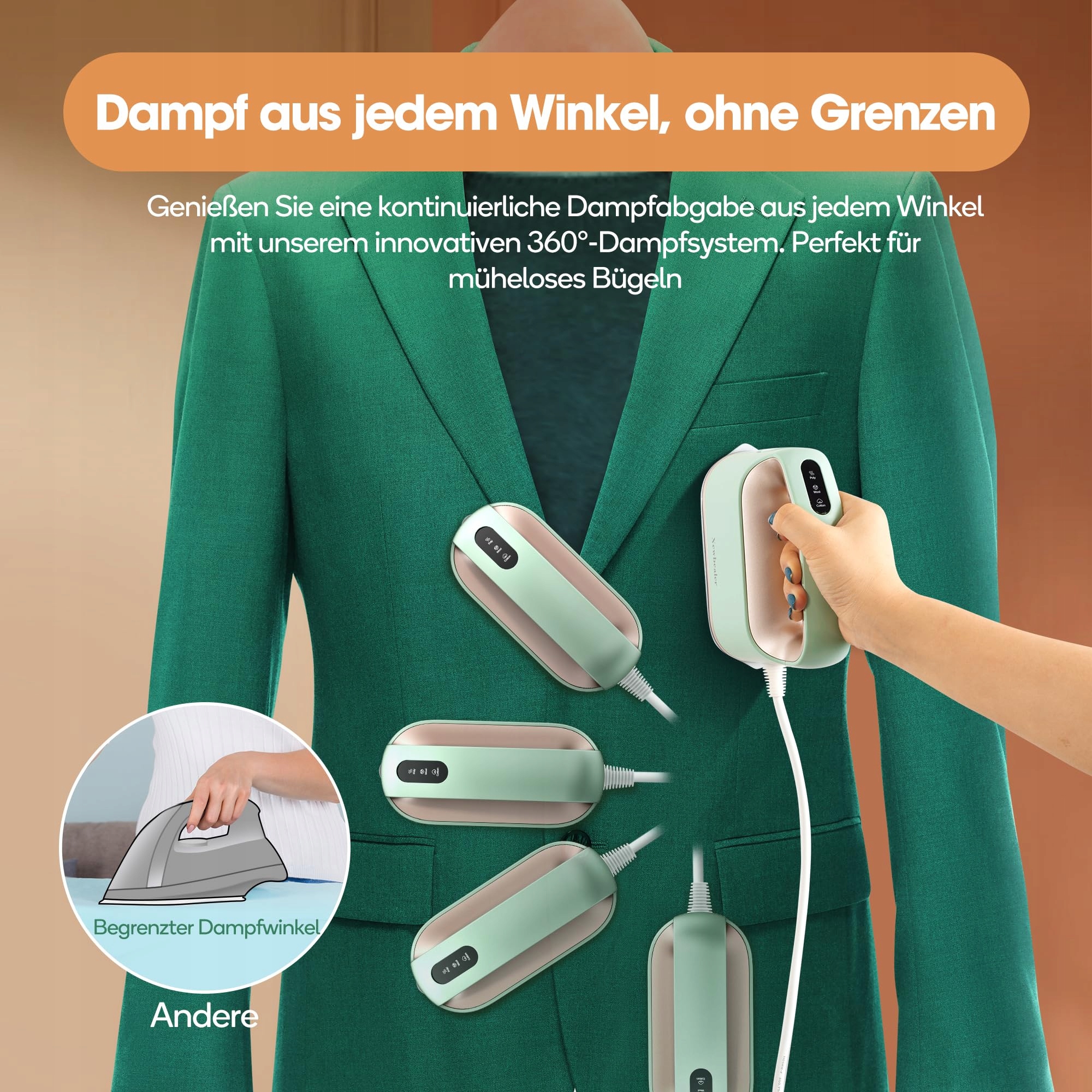 NEWBEALER Kompaktowe Żelazko Parowe 180ml 360° Dla Podróży — miniatura 4
