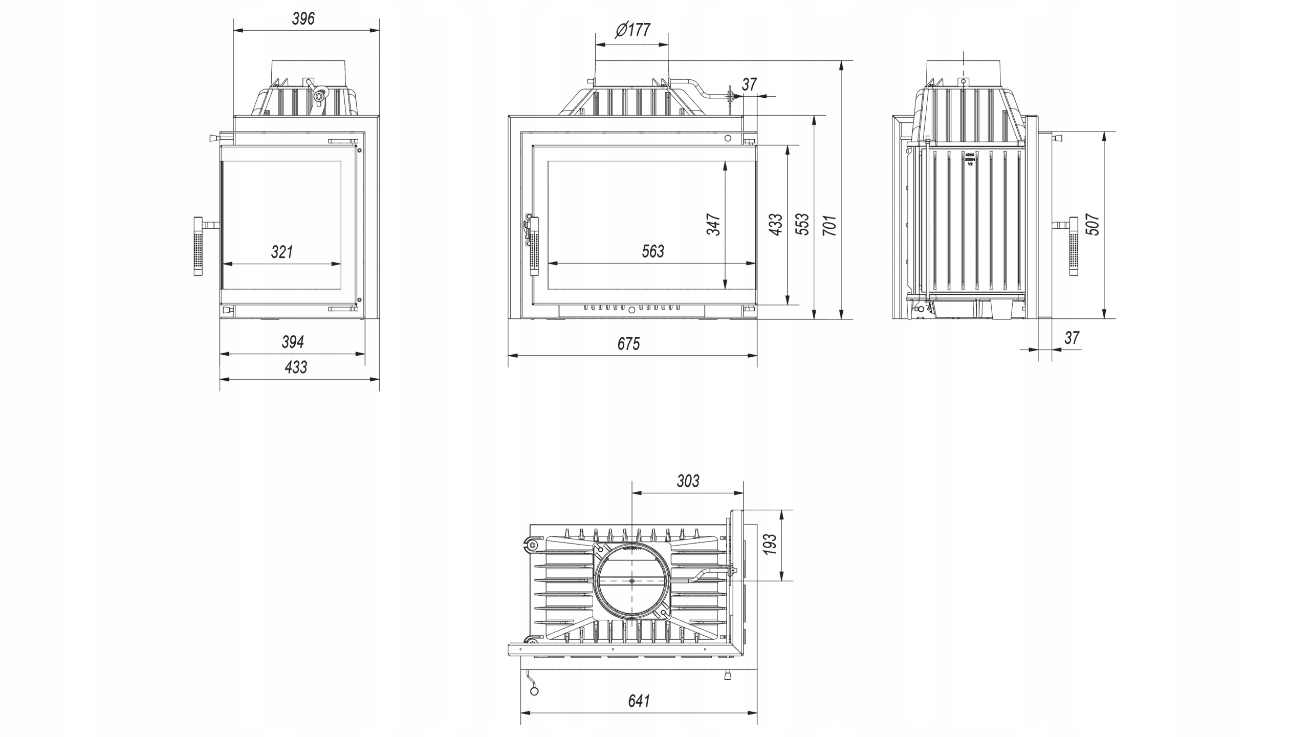 KOMINEK NAROŻNY POWIETRZNY ŻELIWNY SIMPLE PRAWY BS 8KW FI180 Z NORMĄ EKO Kod producenta SIMPLE/M/S/P/BS/180/WKLADYGRZEWCZE