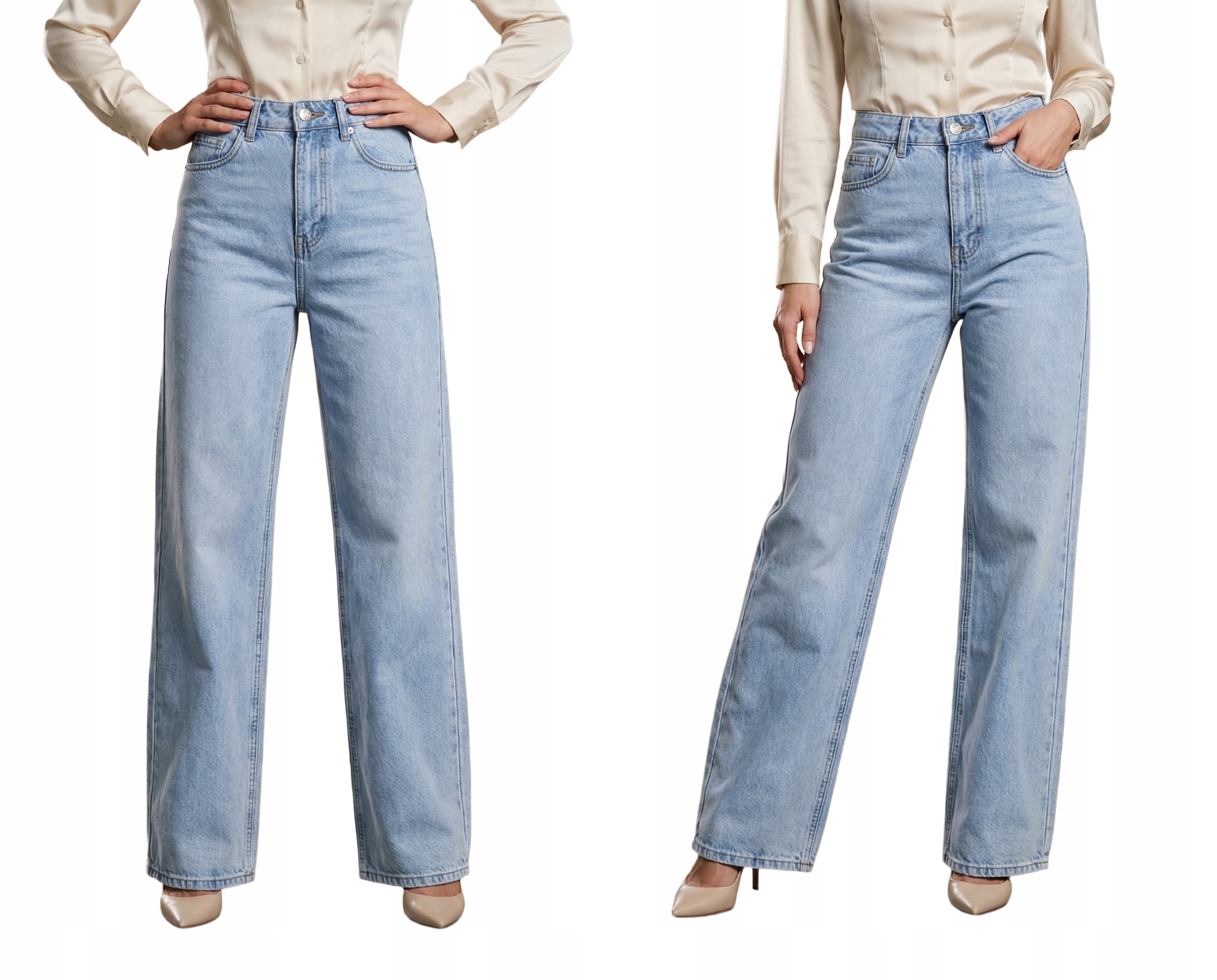 Spodnie Jeansy Damskie Wide Leg Szerokie Dzwony Elastyczne Niebieskie S