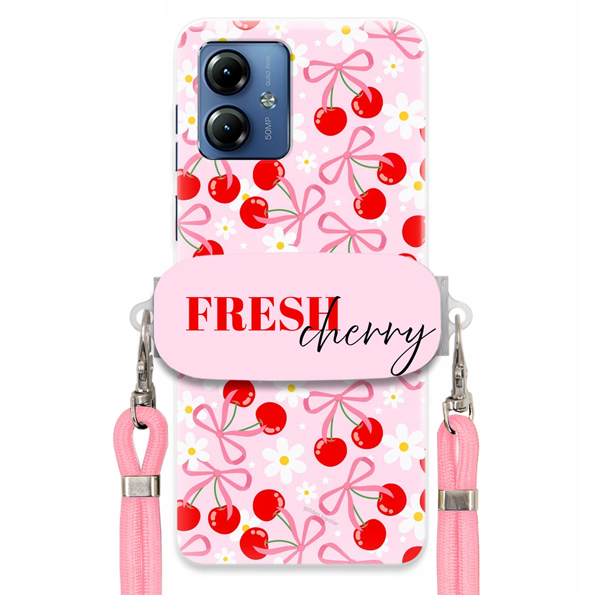 Pouzdro pro Motorola G14 Case Držák Šňůrky Růžová Fresh Cherry Kokardy