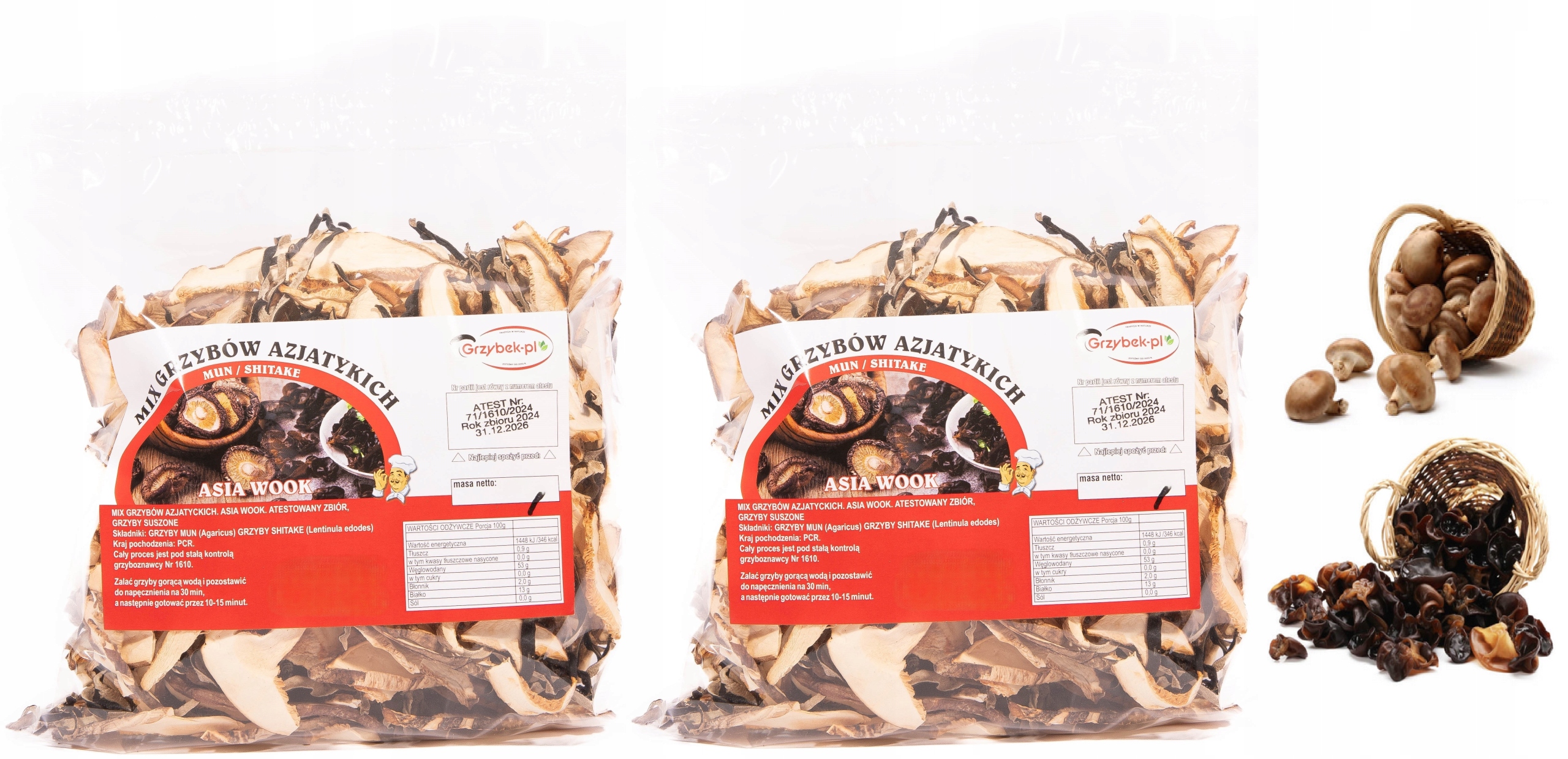 Asijský Houbový MIX 1 kg „Asia Wook“: Mun & Shitake Sbírka 2025 Atest