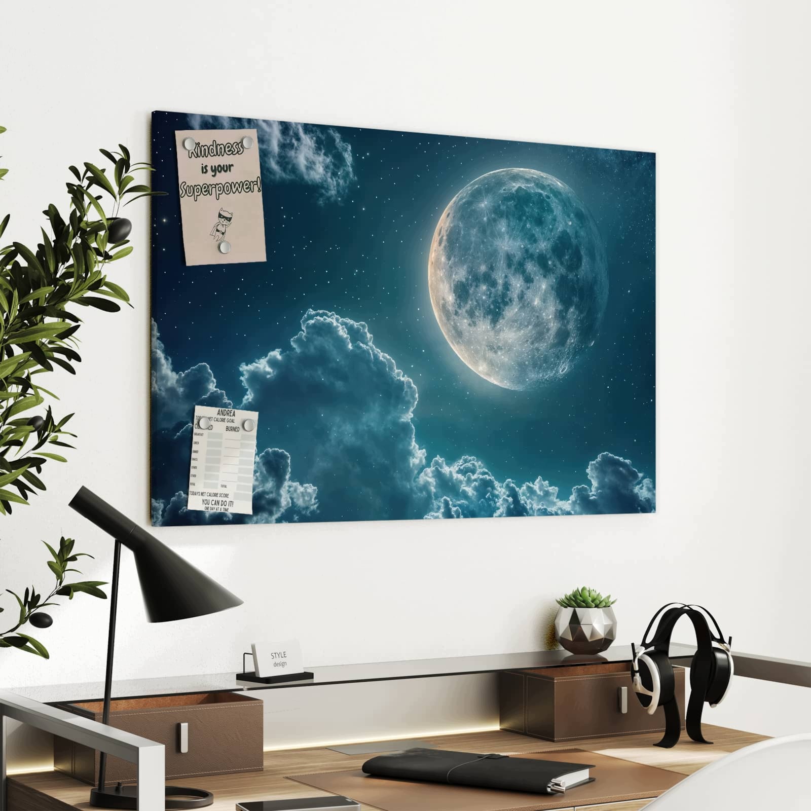 Magnetická tabule Měsíc Mraky 90 × 60 cm