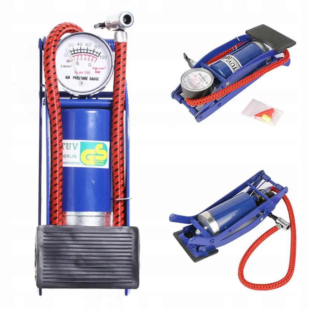 POMPKA NOŻNA start ROWEROWA SAMOCHODOWA KOŃCÓWKI Z MANOMETREM 7 BAR TUV