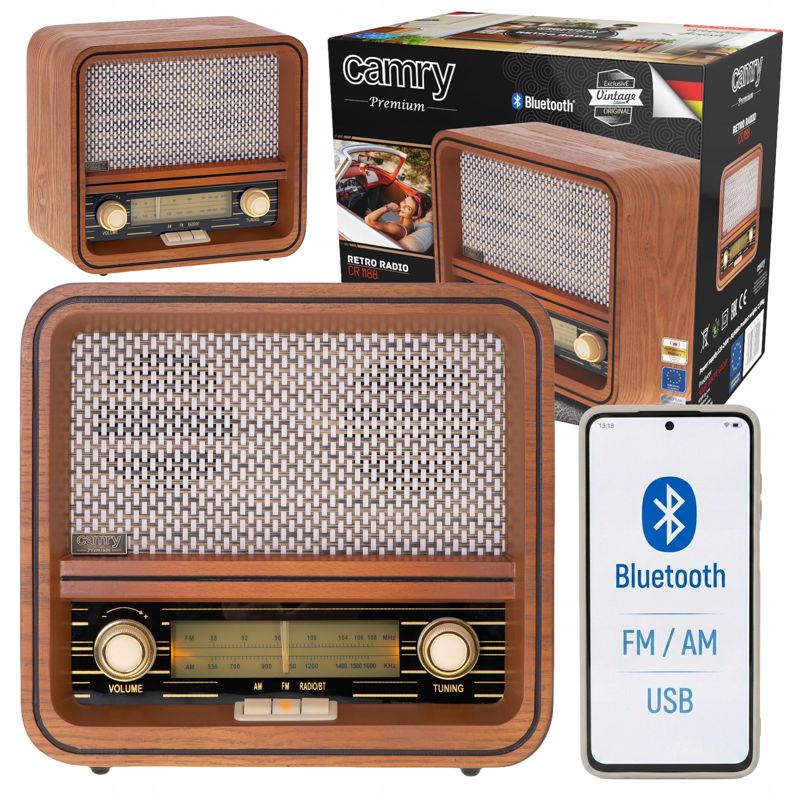 Retro Drevené Rádio Do Obývačky, Sieťové, Bluetooth, Usb Fm Aux Camry