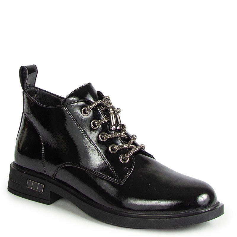 S.barski MR52-124 Černé Lakované Kožené Kotníkové Boty D&a 37