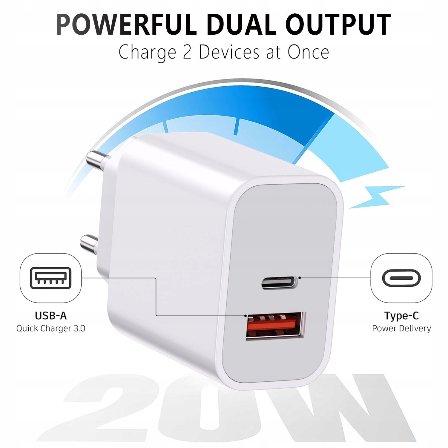 sccvee Zestaw 2 Ładowarek USB C 20W 2-Port Szybkie Ładowanie PD3.0 — miniatura 7