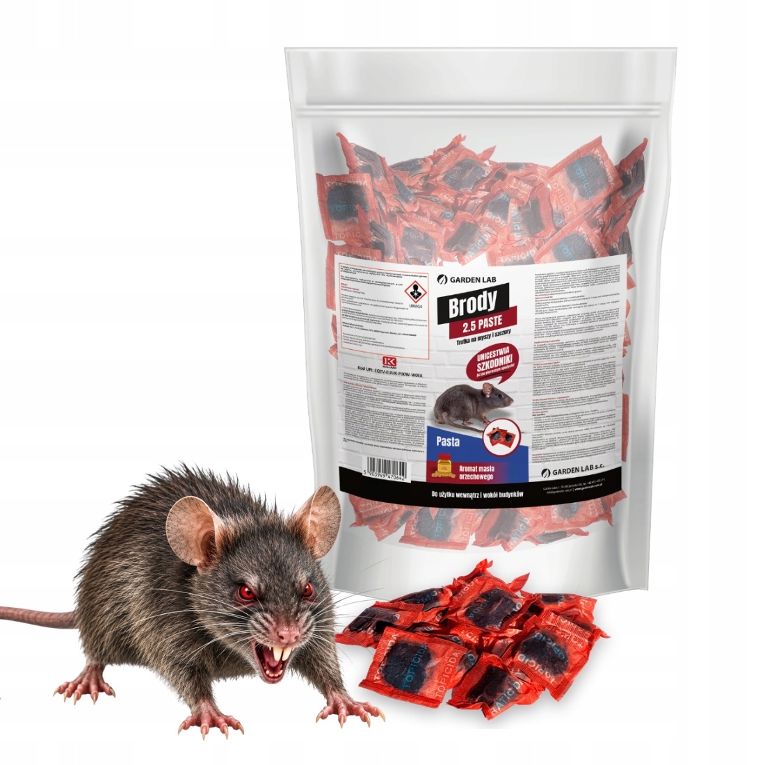Trutka na myszy szczury Brody 2.5 Paste 5 kg brodifakum 25 ppm Garden Lab