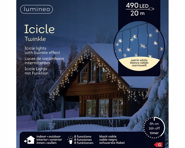lampičky Světelný závěs 490 Led teplá bílá flash girlanda 20 m 8 režimů