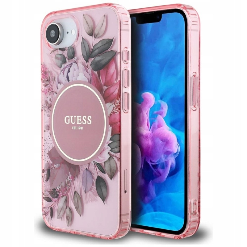 Guess IML Flowers MagSafe – Pouzdro pro iPhone 16e (růžové)