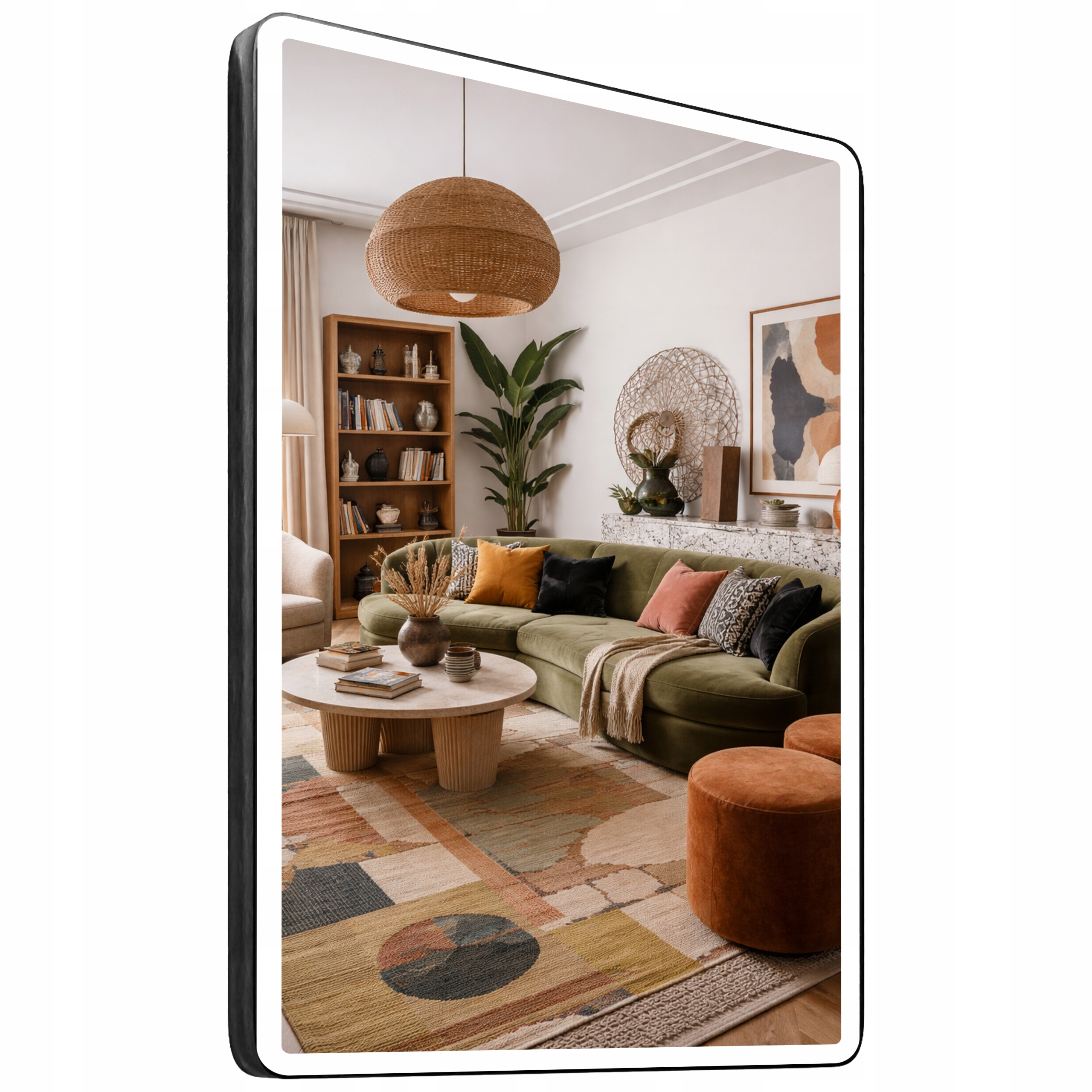 Obdĺžnikové Zrkadlo Zaoblené 50x70 Hliníkový Podsvietený Rám Loft