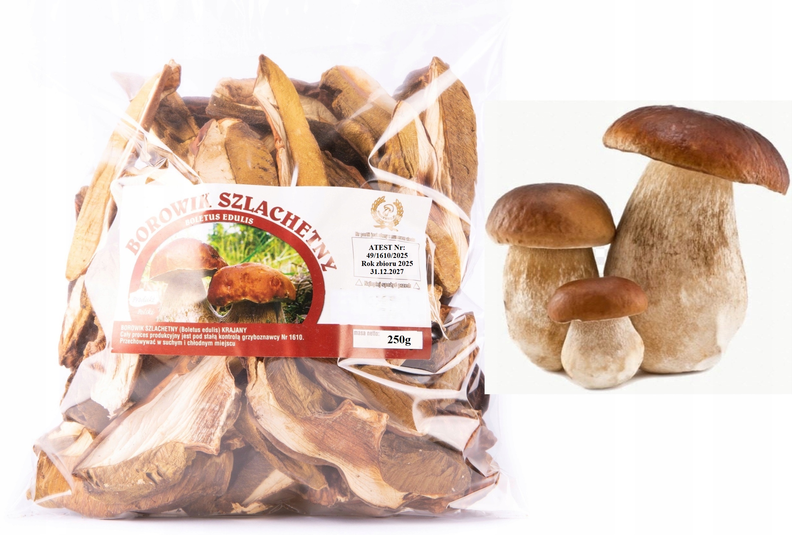 Levně Borowik Horský 250g Hrubě Krajany Nová Sbírka 2025 Pl Atest sušené houby